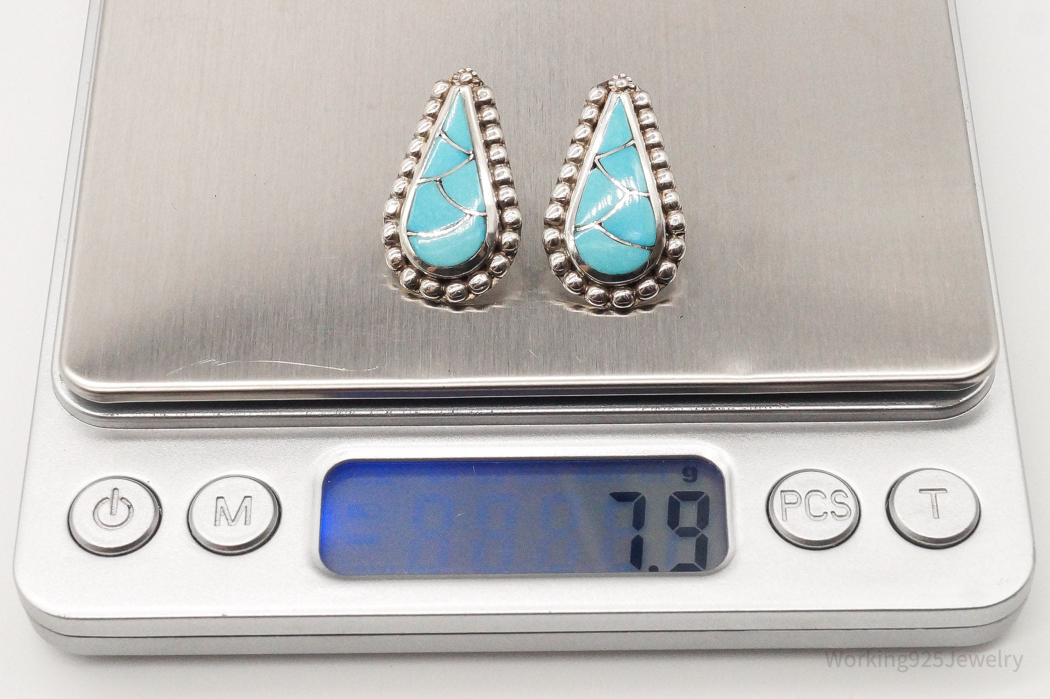 Vintage Native American Zuni Turquoise Silver Earrings