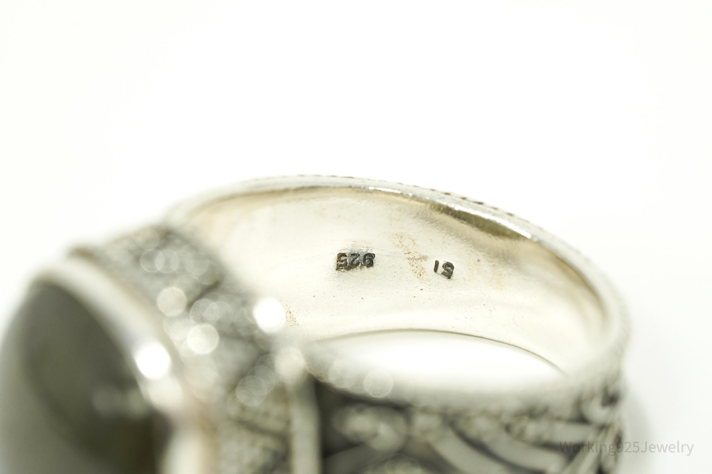 Vintage Large Labradorite Ornate Sterling Silver Ring - SZ 10.25