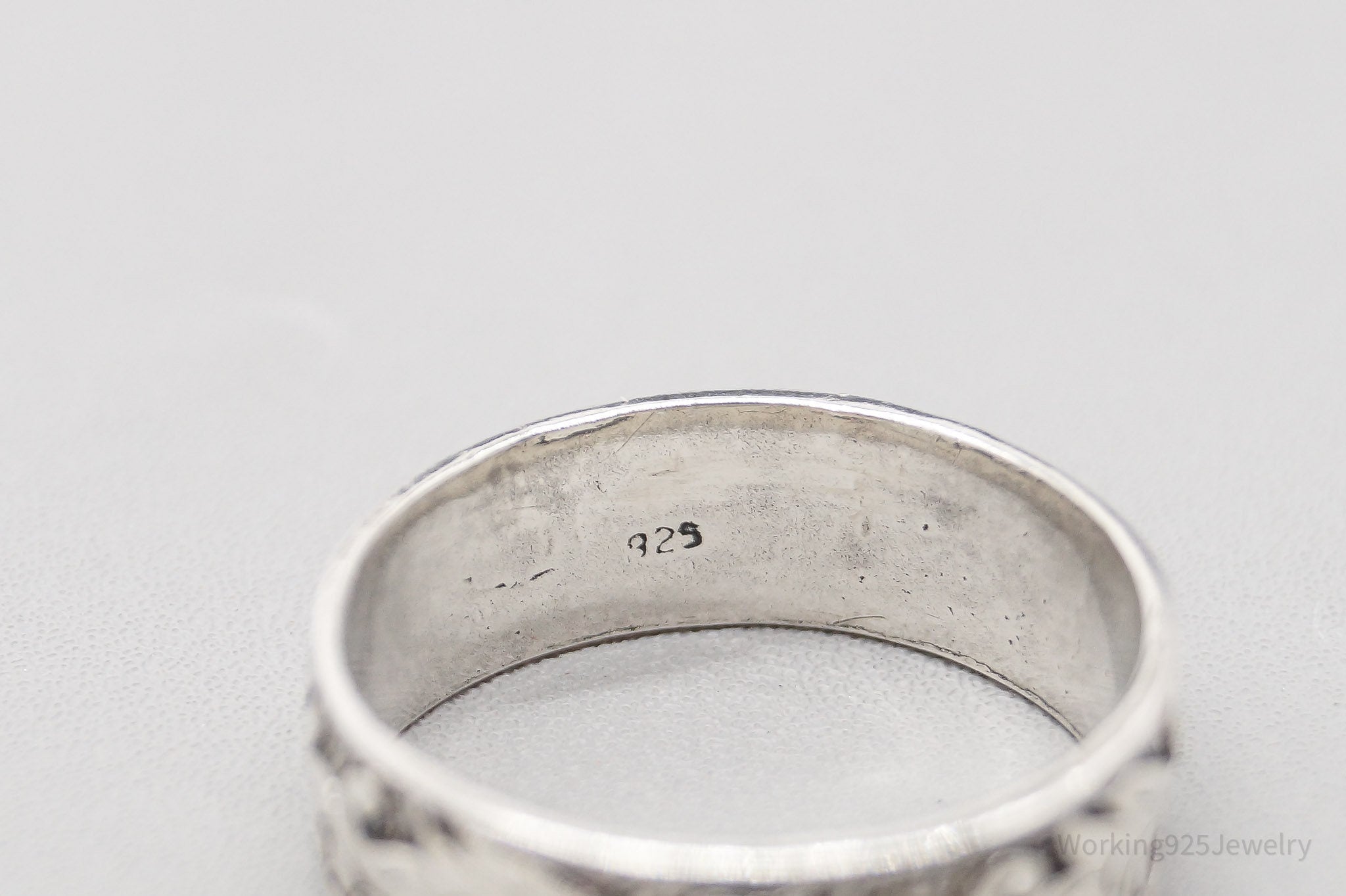 Vintage Scroll Style Sterling Silver Band Ring - Size 10