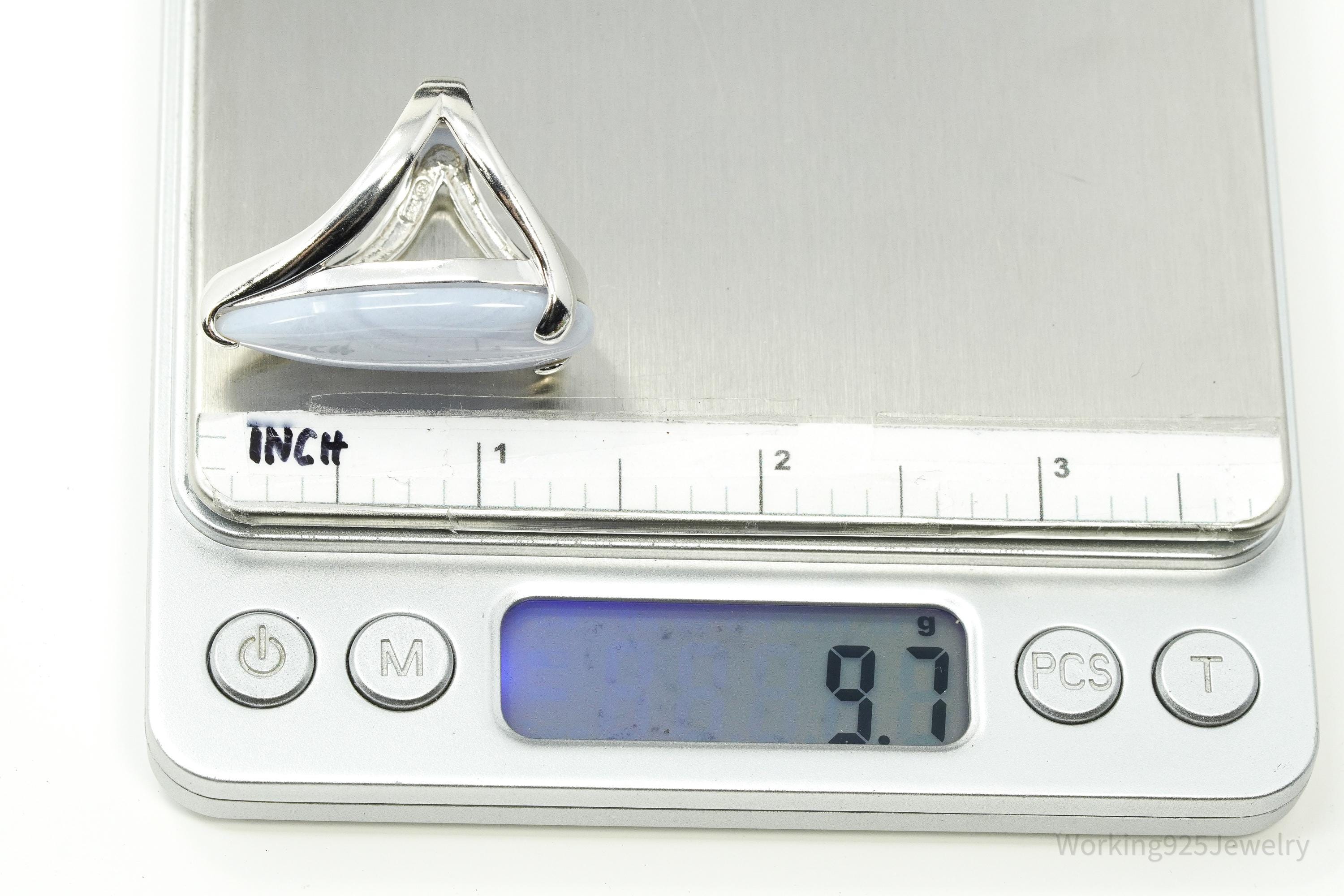 Vintage Heng Ngai Large Blue Lace Agate Sterling Silver Ring - Size 7.25