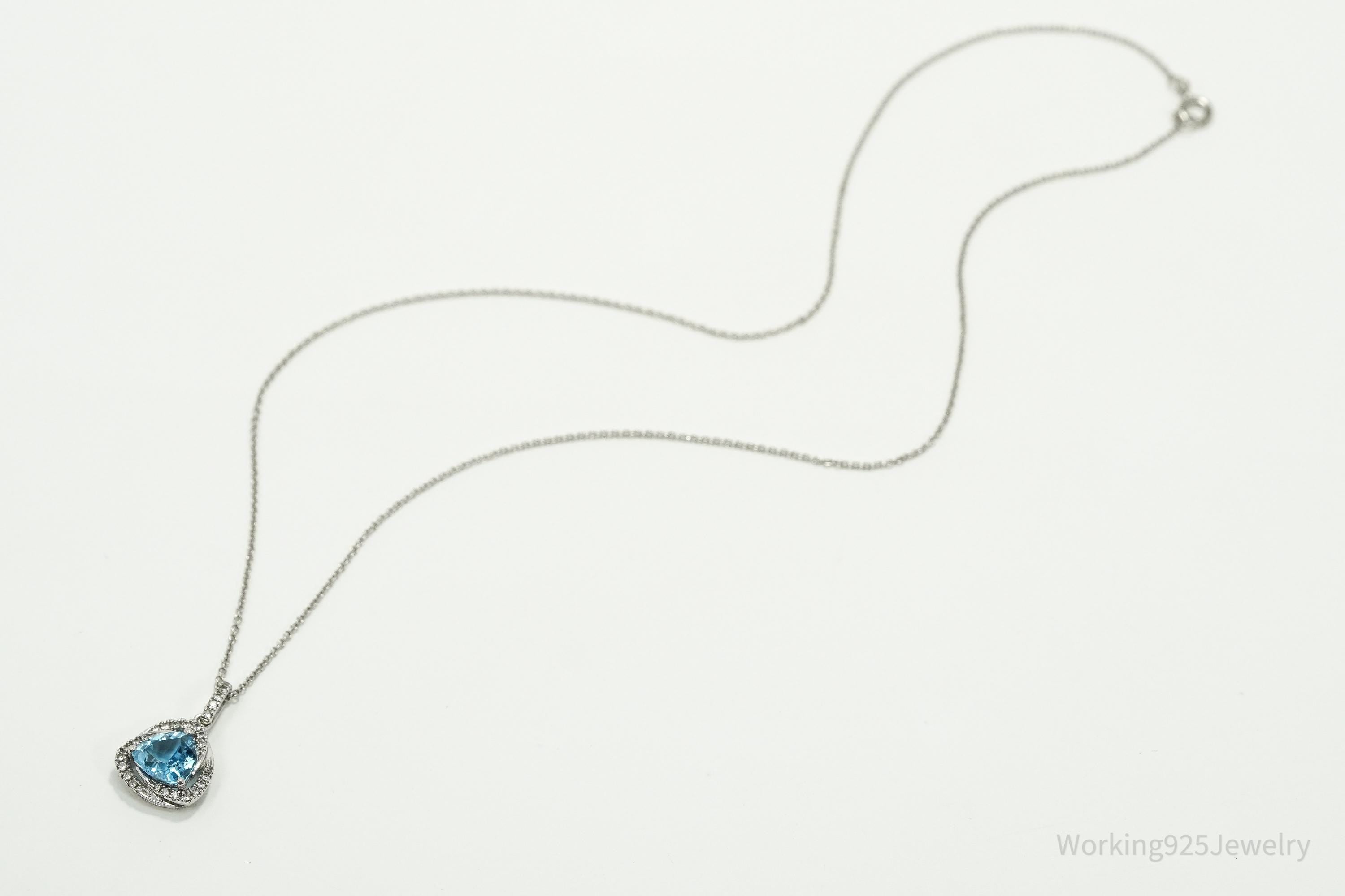 Vintage Blue Topaz & Cubic Zirconia Sterling Silver Necklace 18"