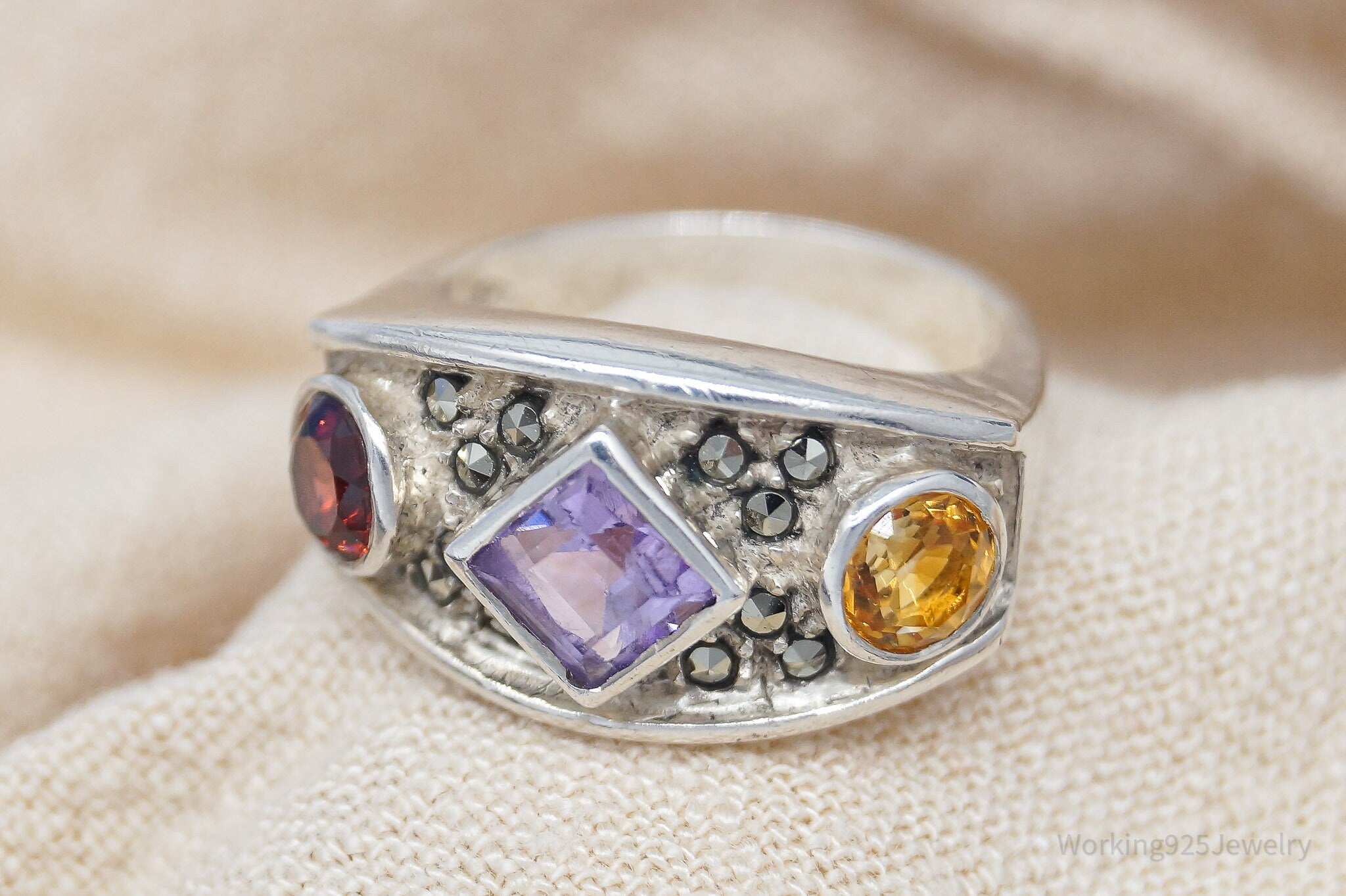 Vintage Judith Jack Multi Gemstone Sterling Silver Ring - Size 5