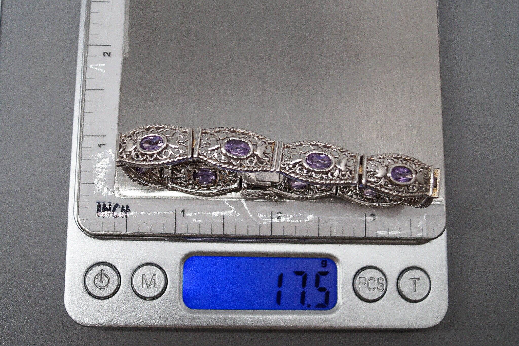 Vintage Purple Amethyst Sterling Silver Bracelet - 7.5"