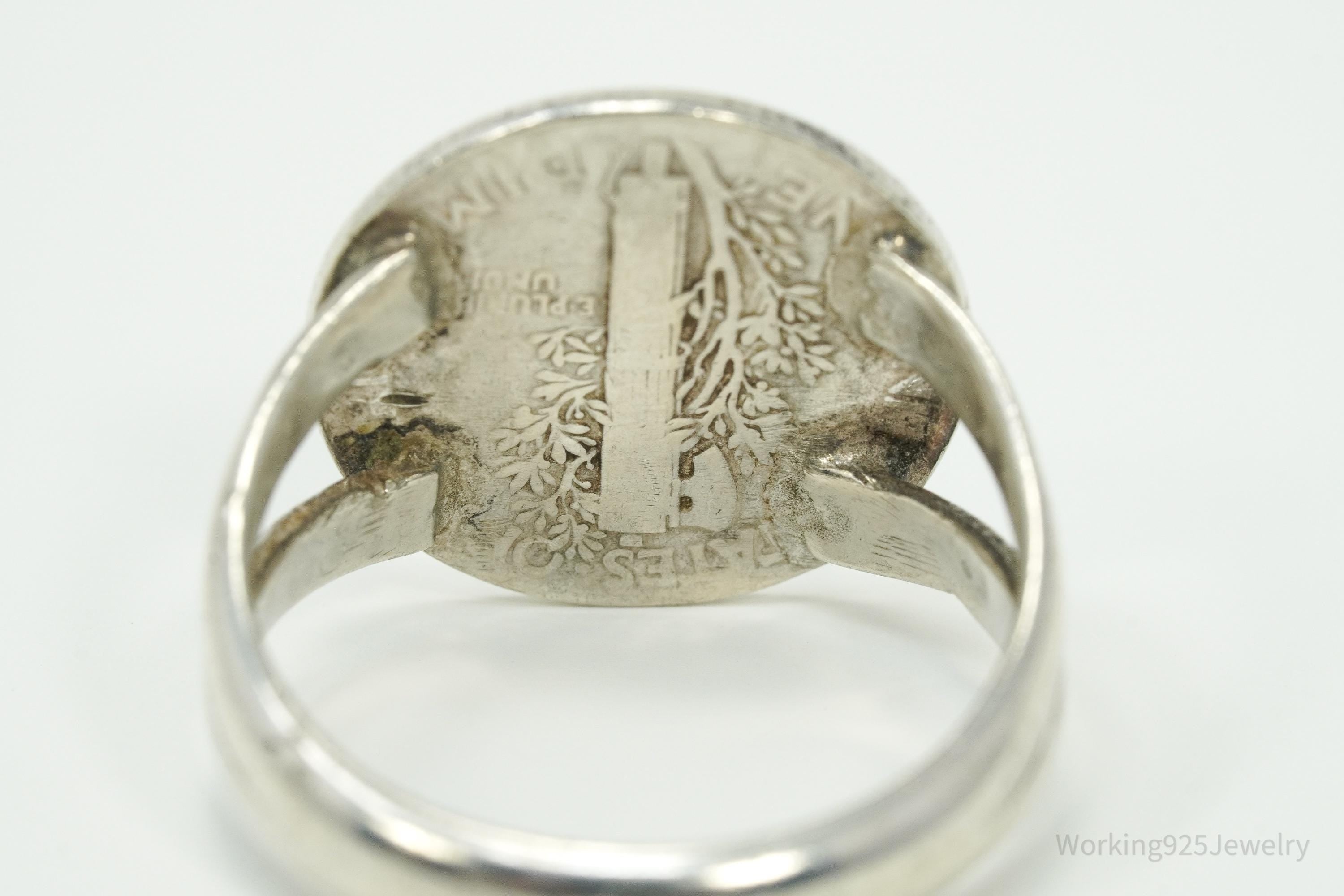 Vintage 1935 Mercury Dime Coin Silver Ring - Size 10.25