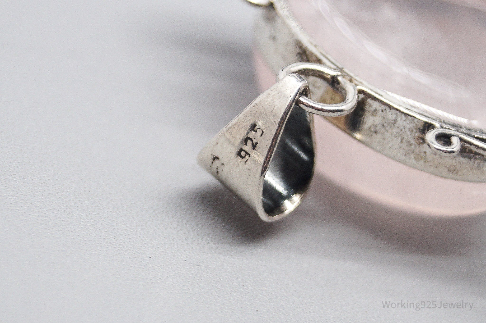 Large Vintage Rose Quartz Sterling Silver Pendant