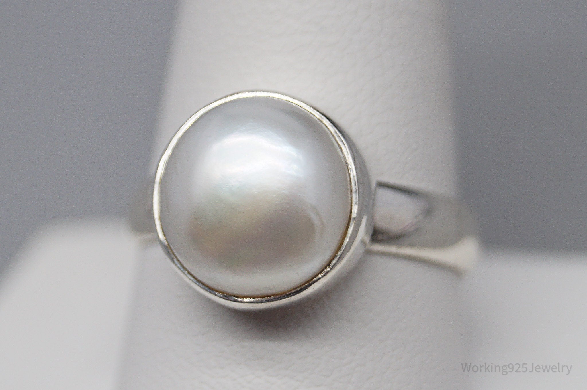 Vintage White Pearl Sterling Silver Ring - Size 10