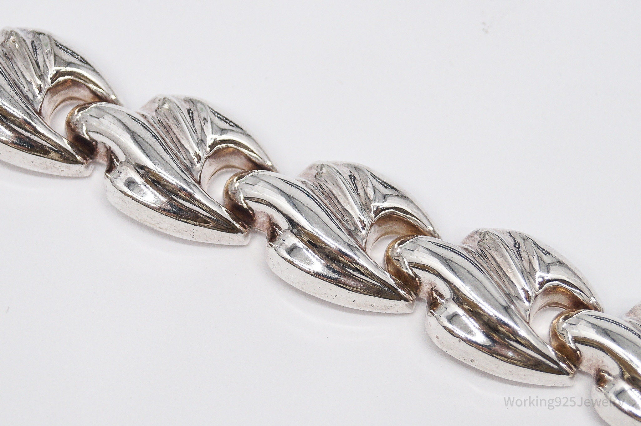 Vintage Italy Designer Puffy Fancy Link Sterling Silver Bracelet - 7 3/8"