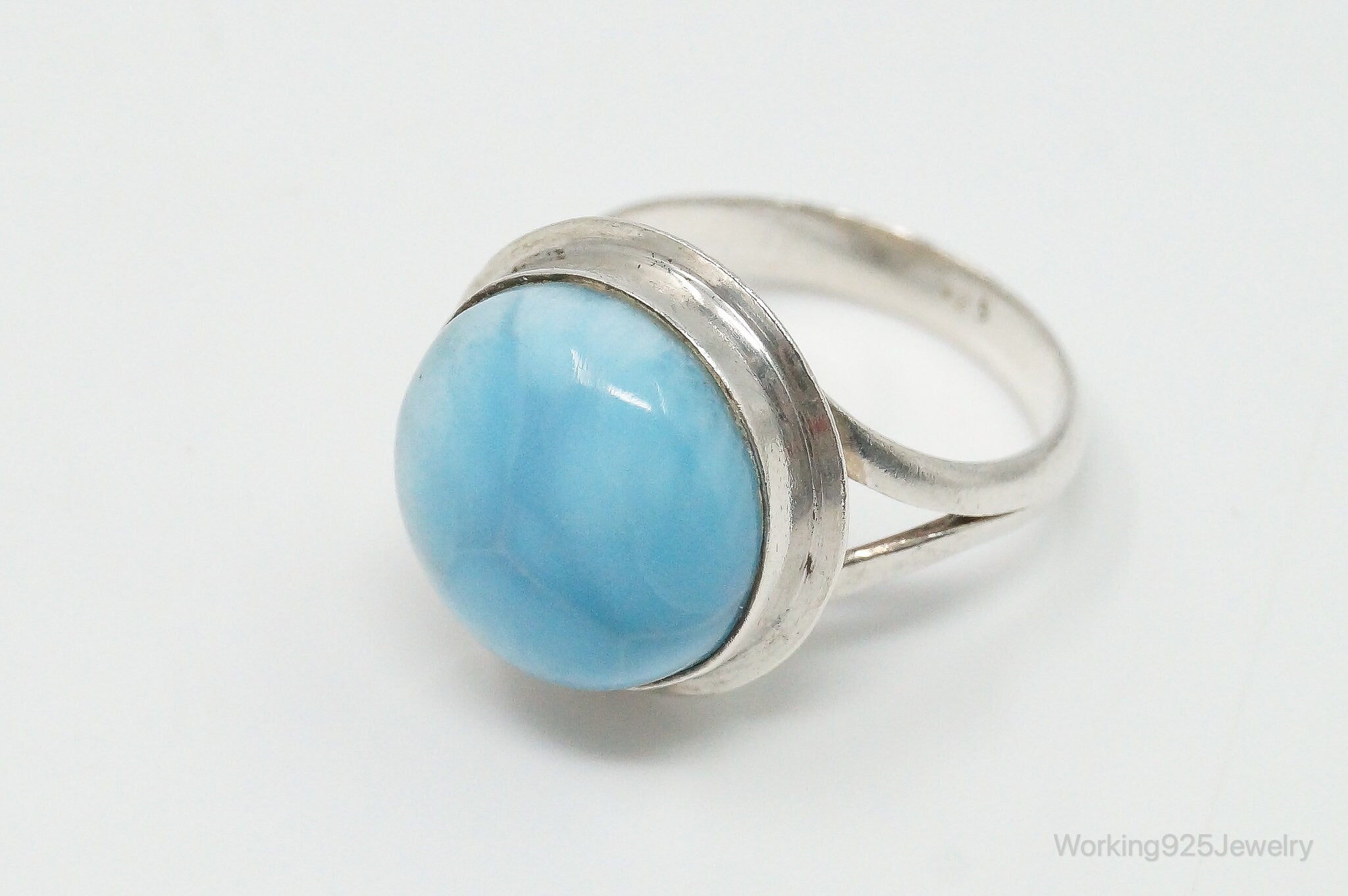 Vintage Large Blue Larimar Sterling Silver Ring - Size 7.25