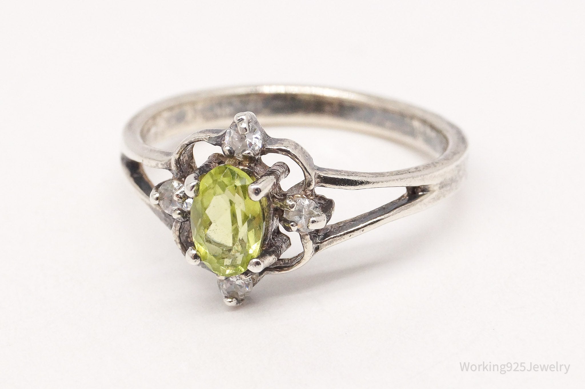 Vintage Peridot Cubic Zirconia Sterling Silver Ring - Size 7