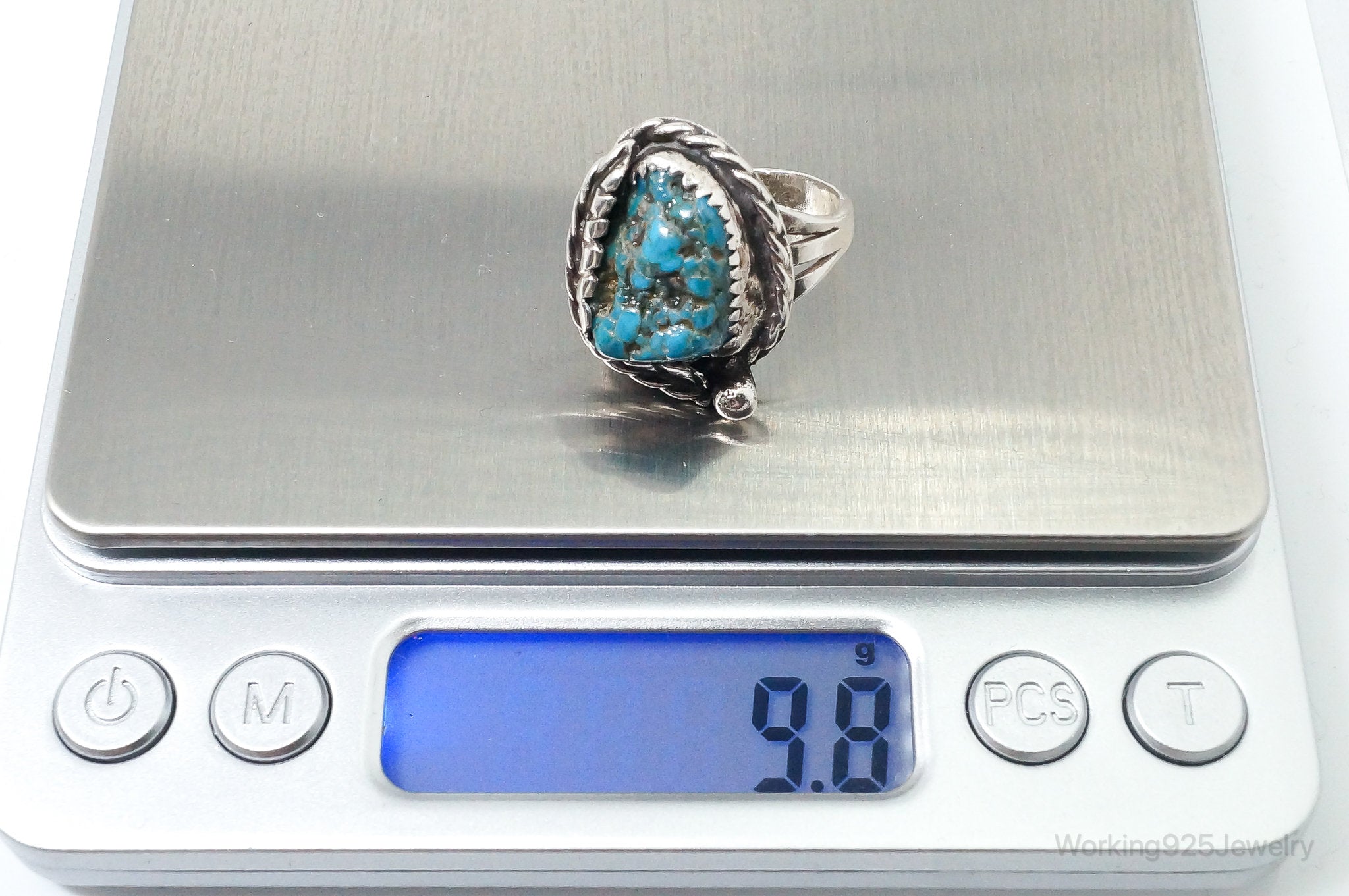 Vintage Native American Turquoise Unsigned Sterling Silver Ring - SZ 6.25