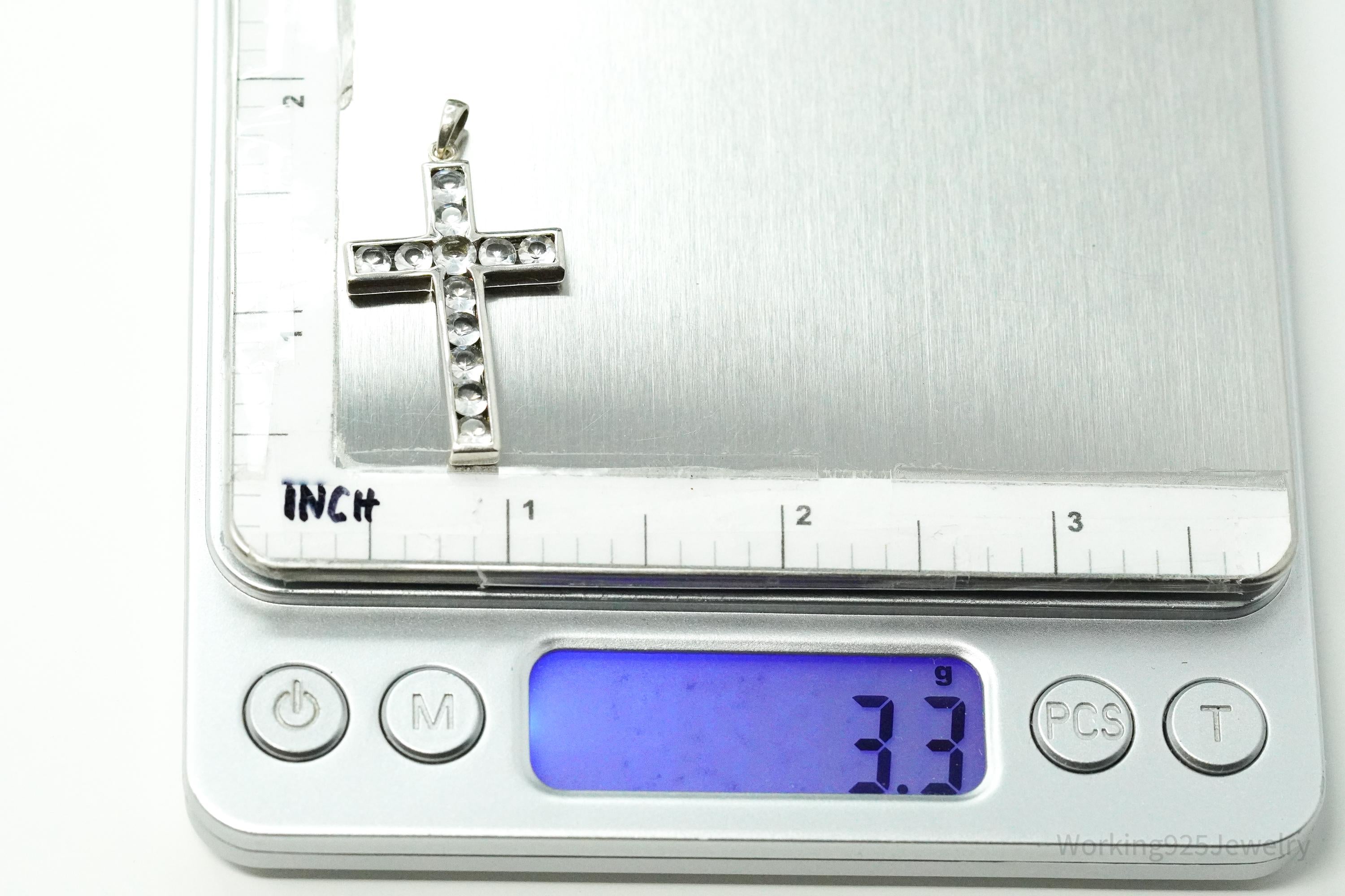 Vintage Crystal Cross Sterling Silver Necklace Pendant