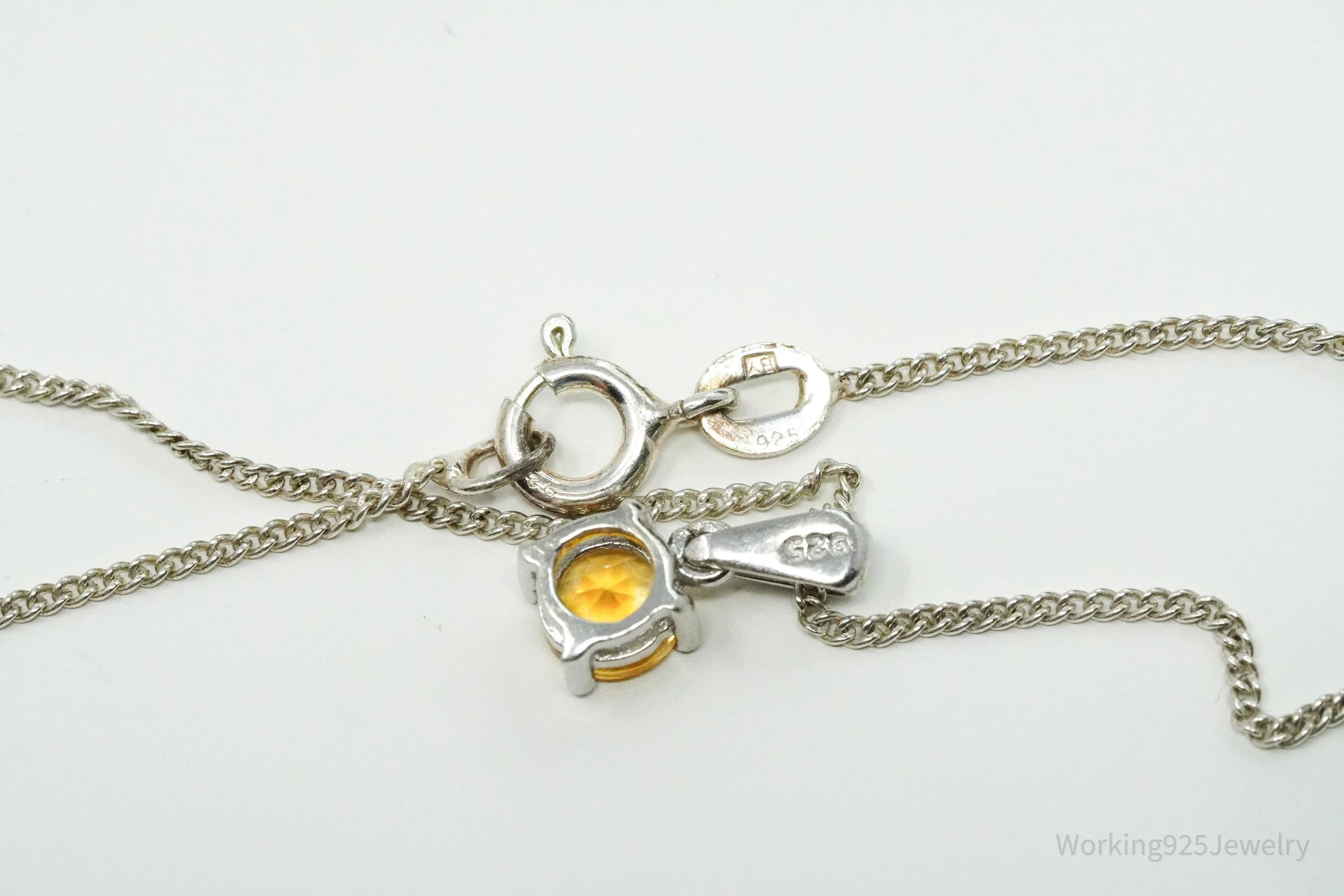 Vintage Citrine Sterling Silver Necklace 19"