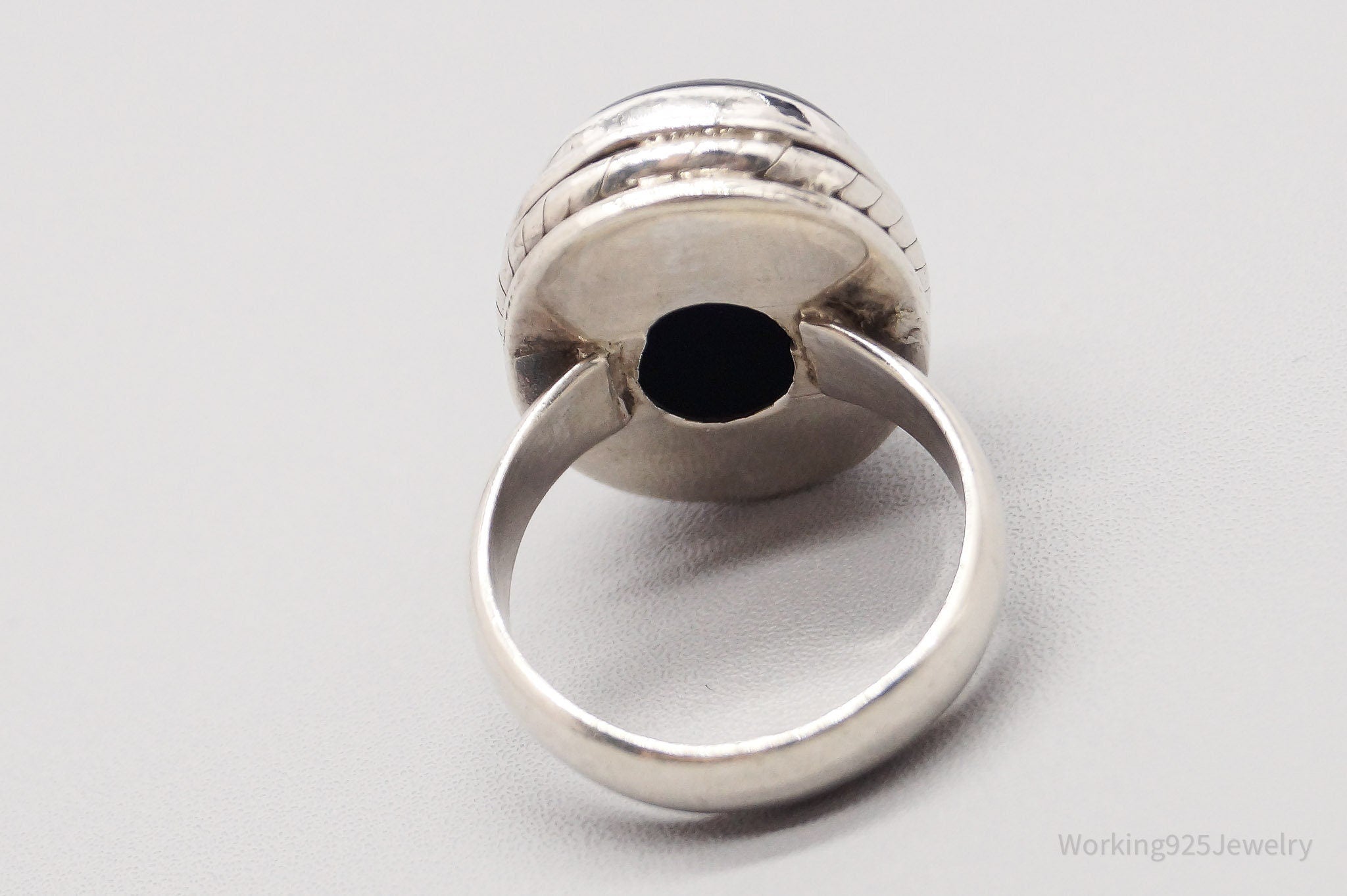 Vintage Large Black Onyx Silver Ring - Size 8