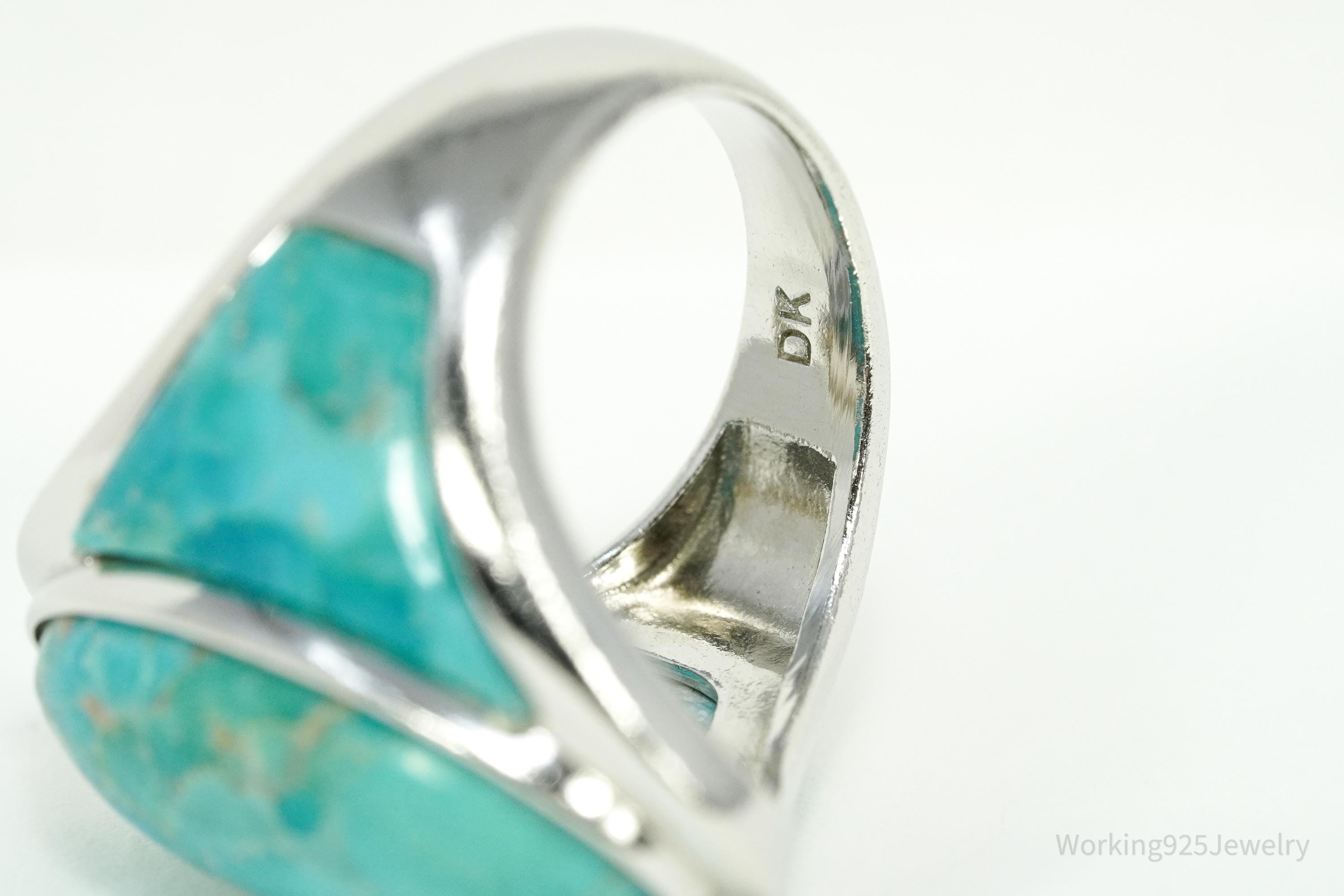 Large Turquoise Rhodium Over Sterling Silver Ring - Size 6