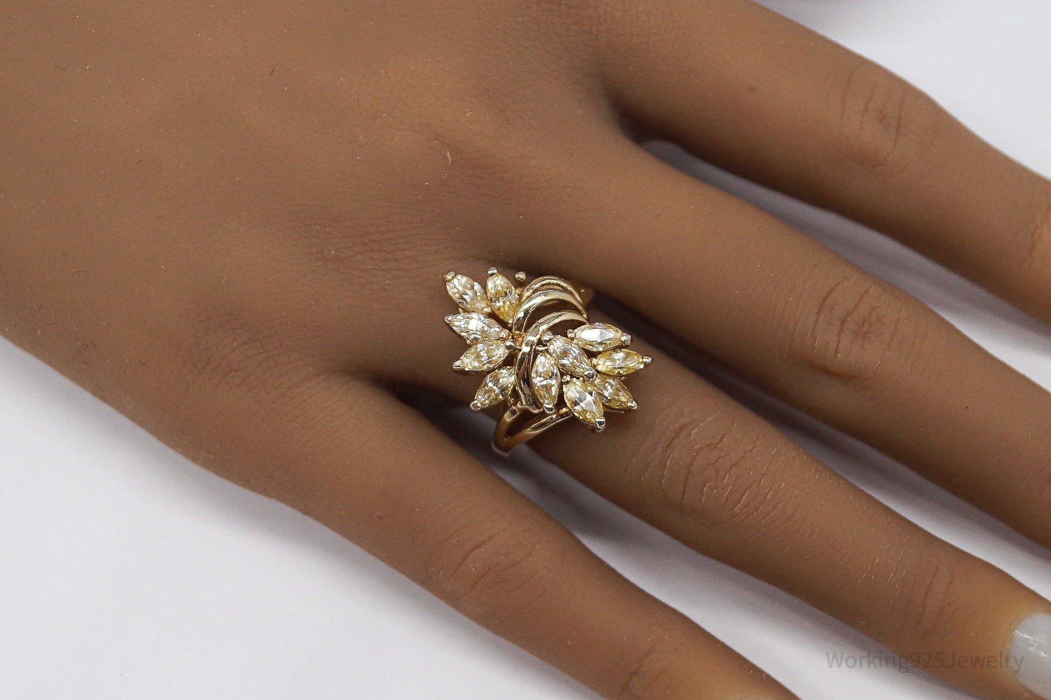 Vintage PAJ Yellow Cubic Zirconia Gold Vermeil Sterling Silver Ring Size 8.25