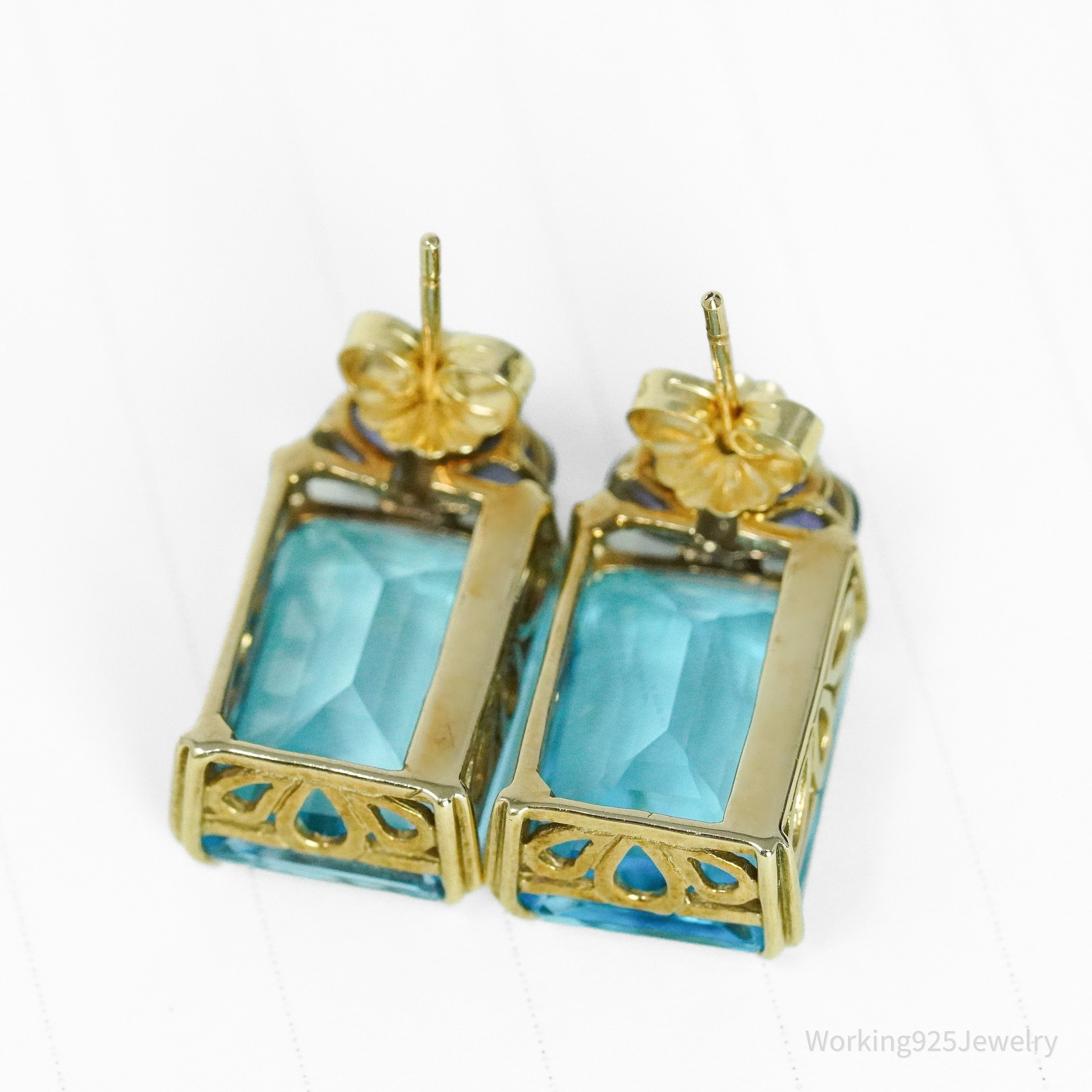 14K Yellow Gold, Natural Blue Topaz, & Natural Iolite Earrings