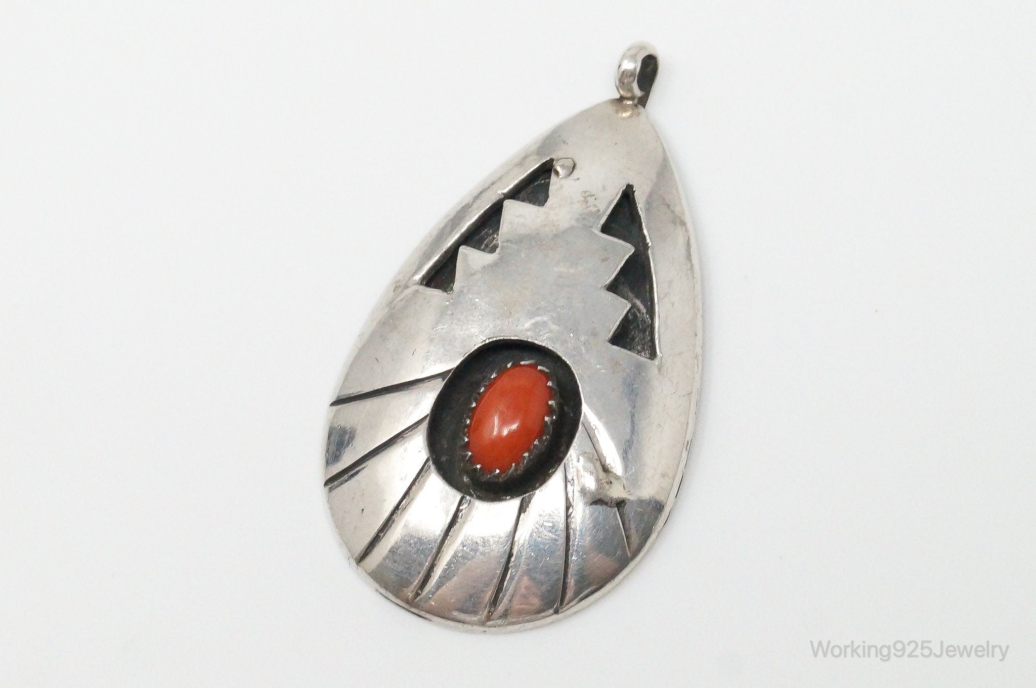 Vintage Native American Atkinson Trading Co Coral Sterling Silver Pendant