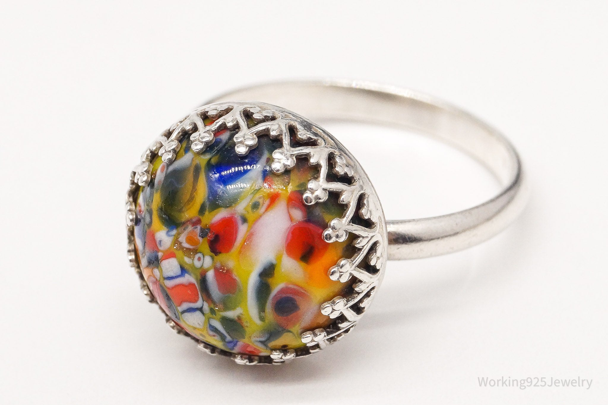 Vintage Murano Glass Silver Ring - Size 9