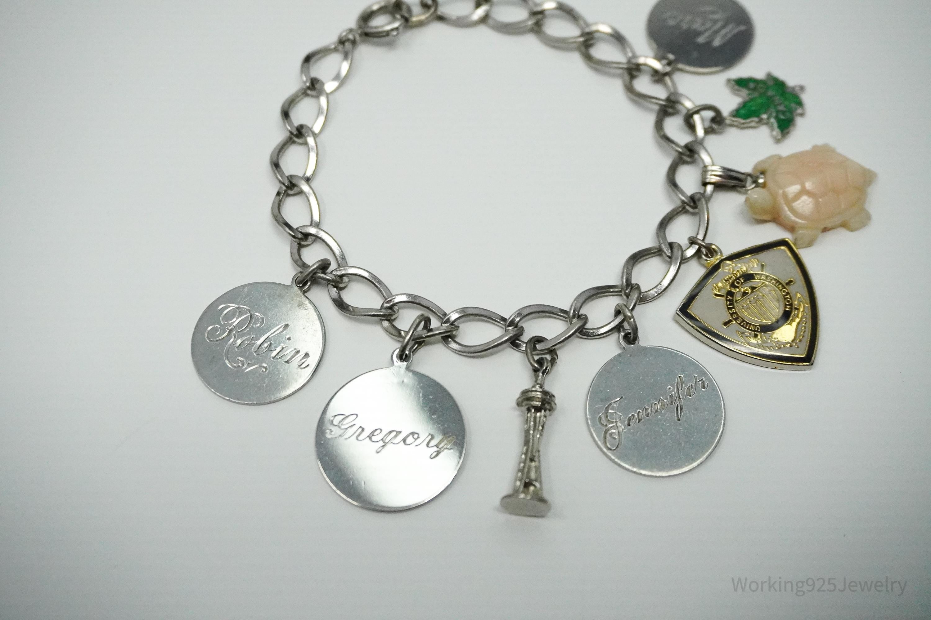 Vintage Sterling Silver Charm Bracelet - 7"