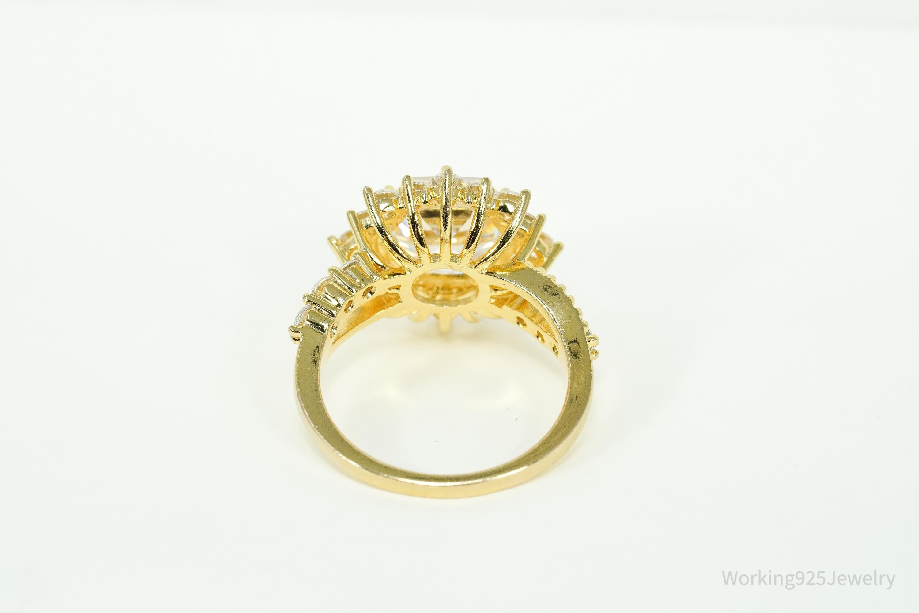 Large Cubic Zirconia Gold Over Sterling Silver Ring - Size 8