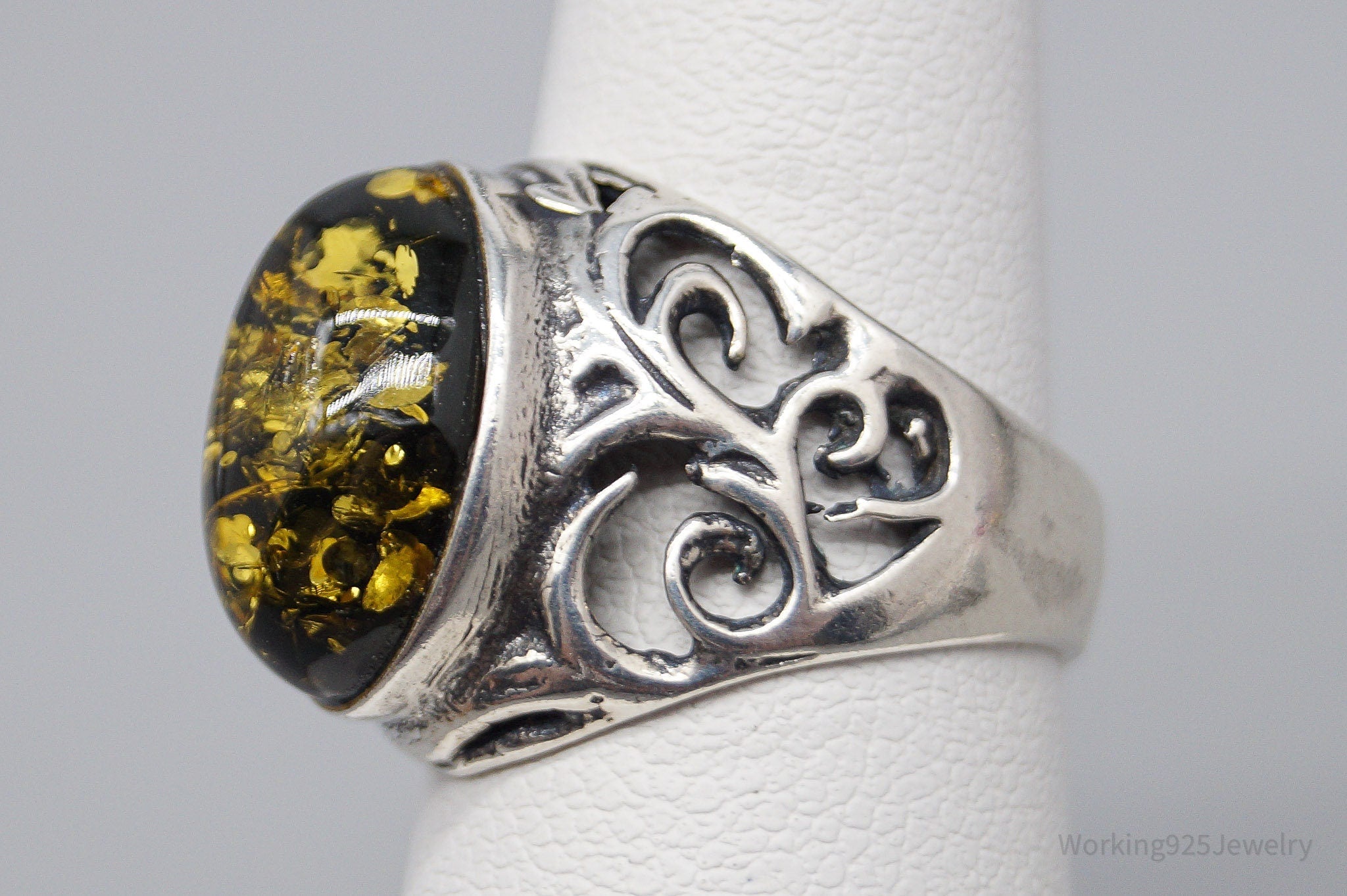 Vintage Amber Sterling Silver Ring - Size 5.25