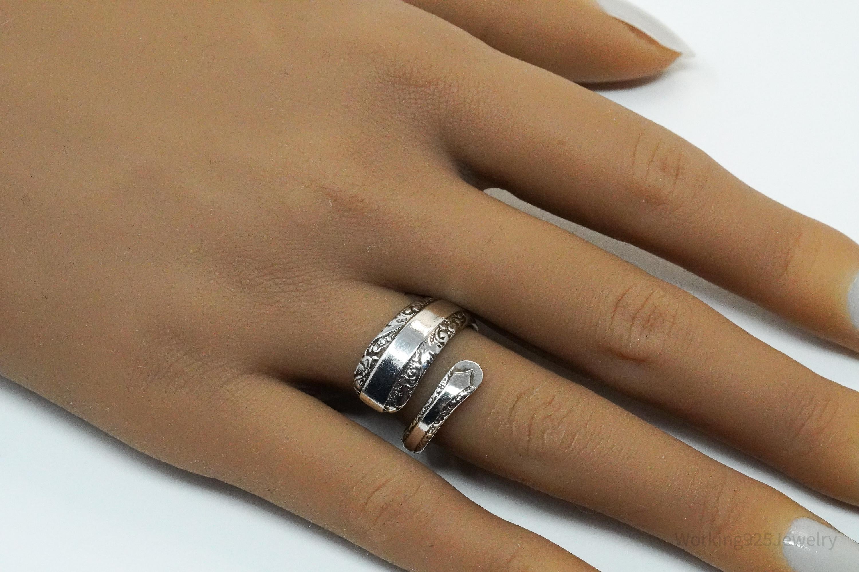 Antique TOWLE "Candlelight" Floral Sterling Silver Spoon Ring Size 8.5