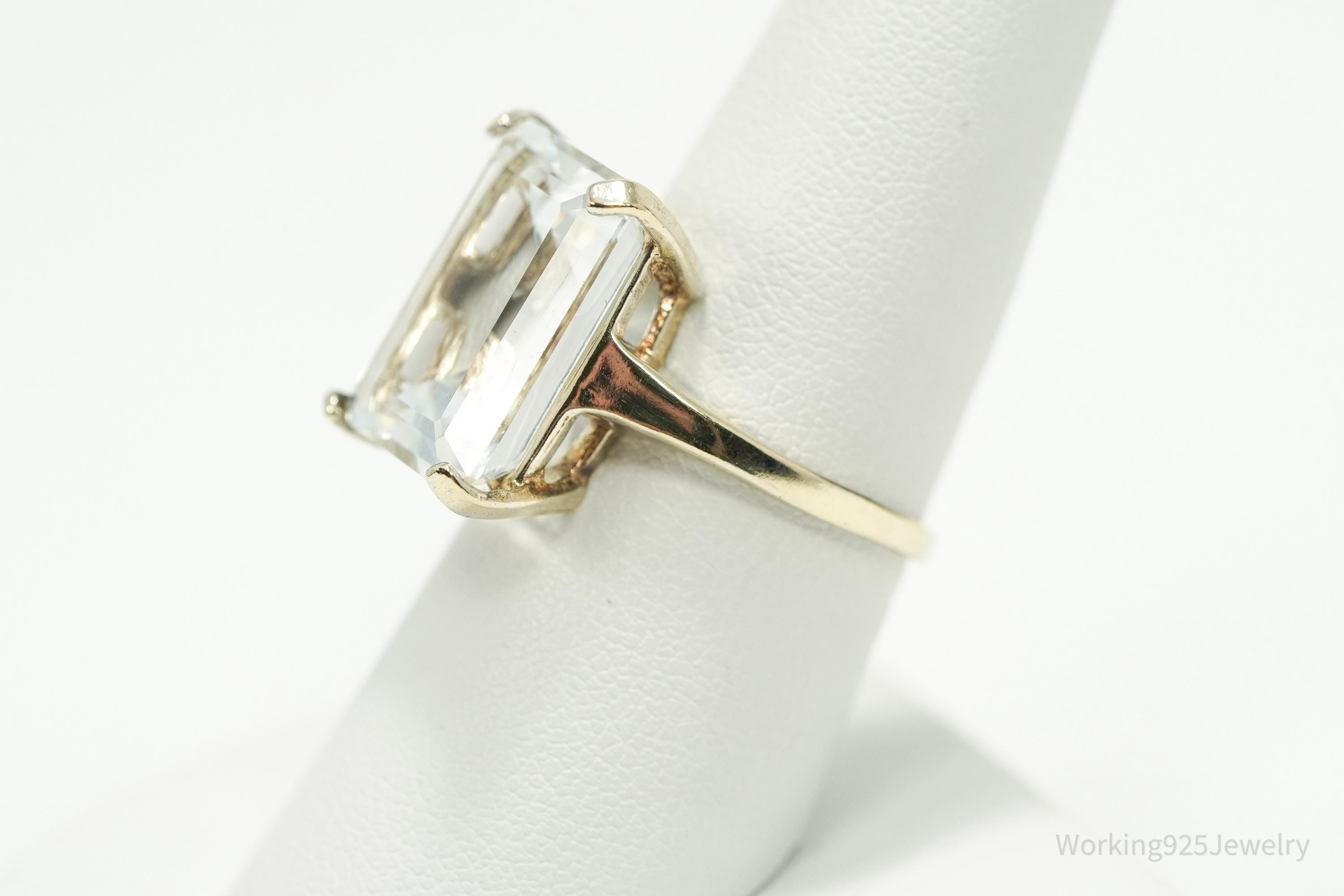 Vintage UTC Large Cubic Zirconia Gold Vermeil Sterling Silver Ring - Size 8