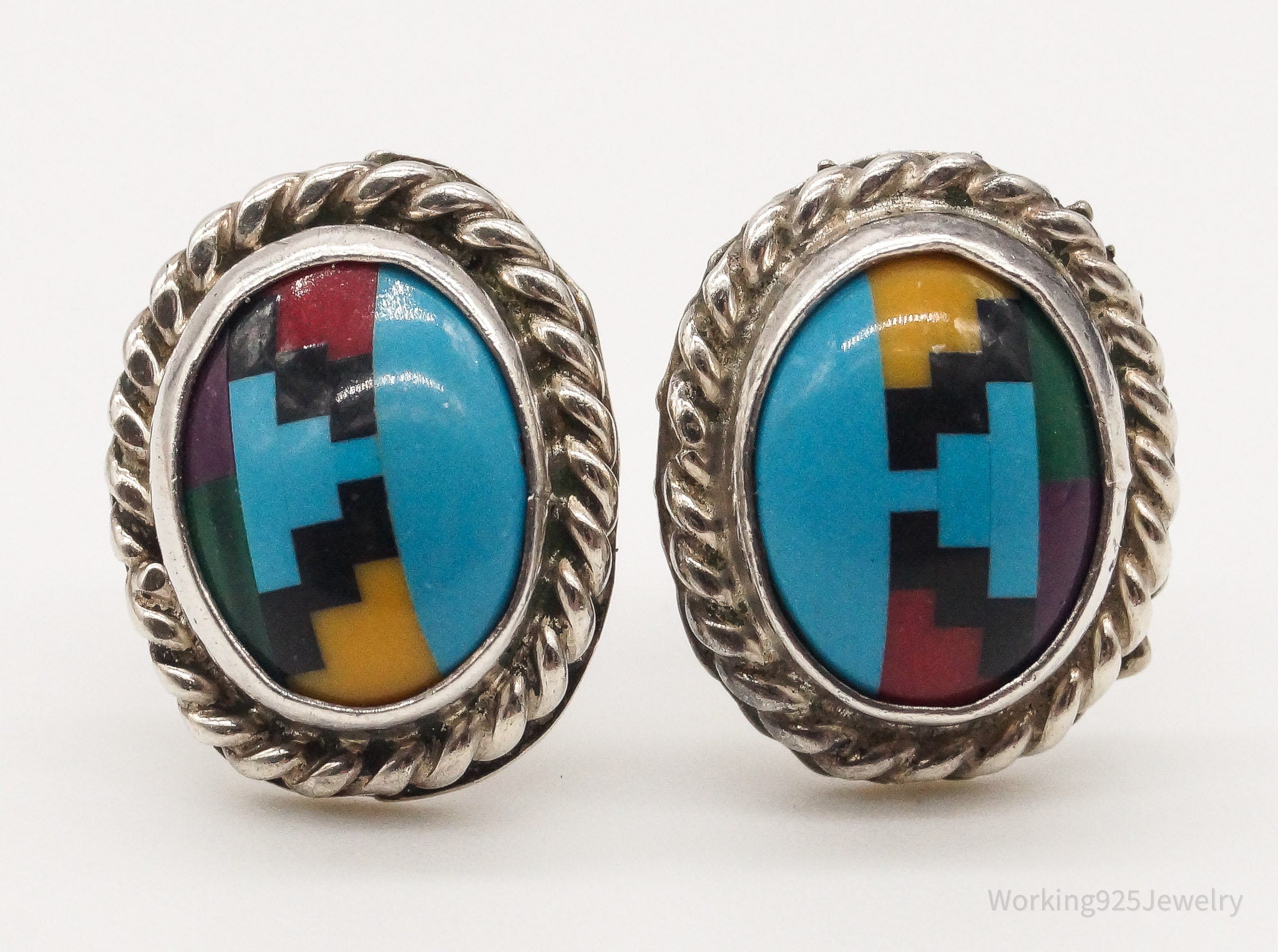 Vintage Zuni Sensa Eustace Multi Gemstone Sterling Silver Earrings