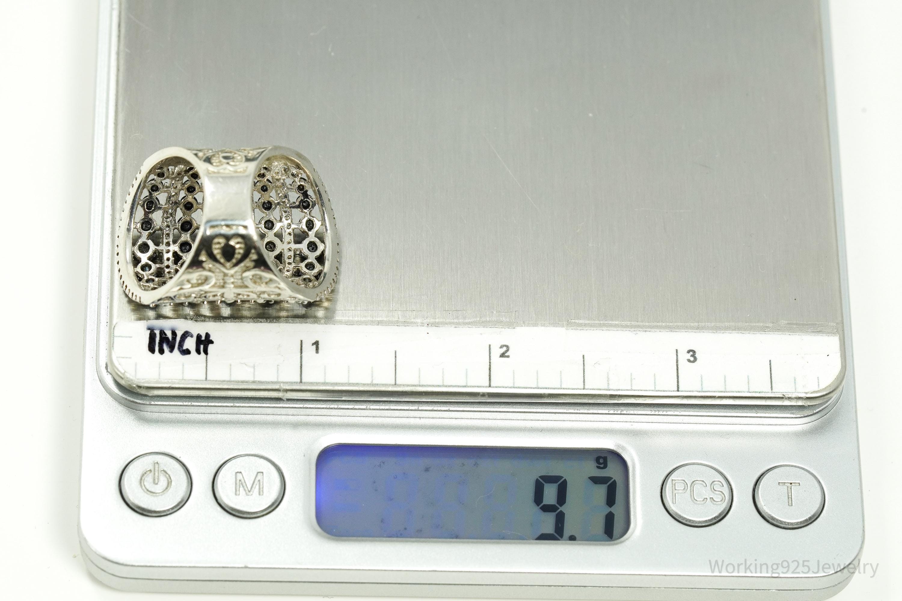 Vintage Black Spinel & White Topaz Sterling Silver Ring - Size 7