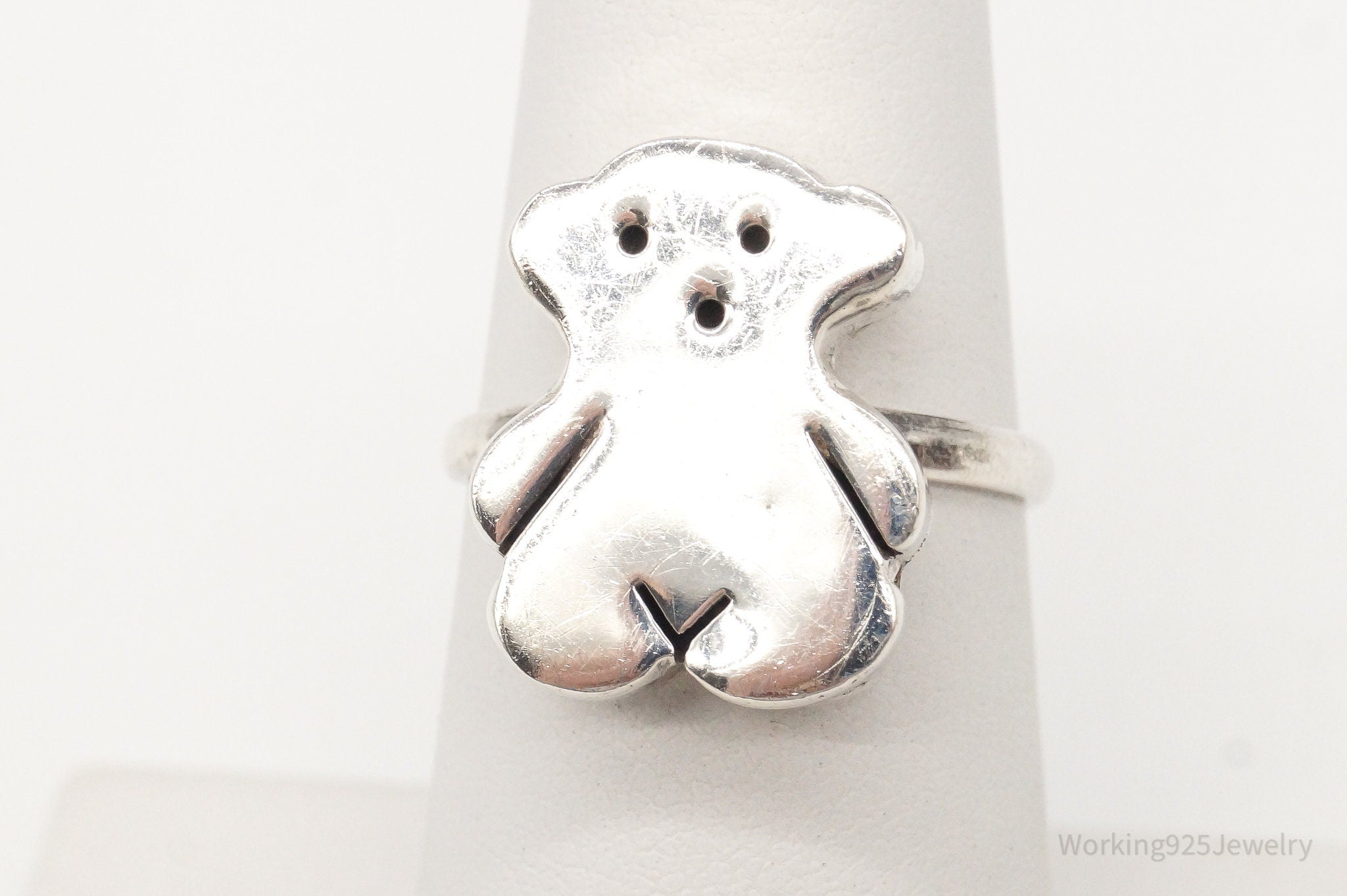 Vintage Modernist Teddy Bear Sterling Silver Ring - Size 6.25