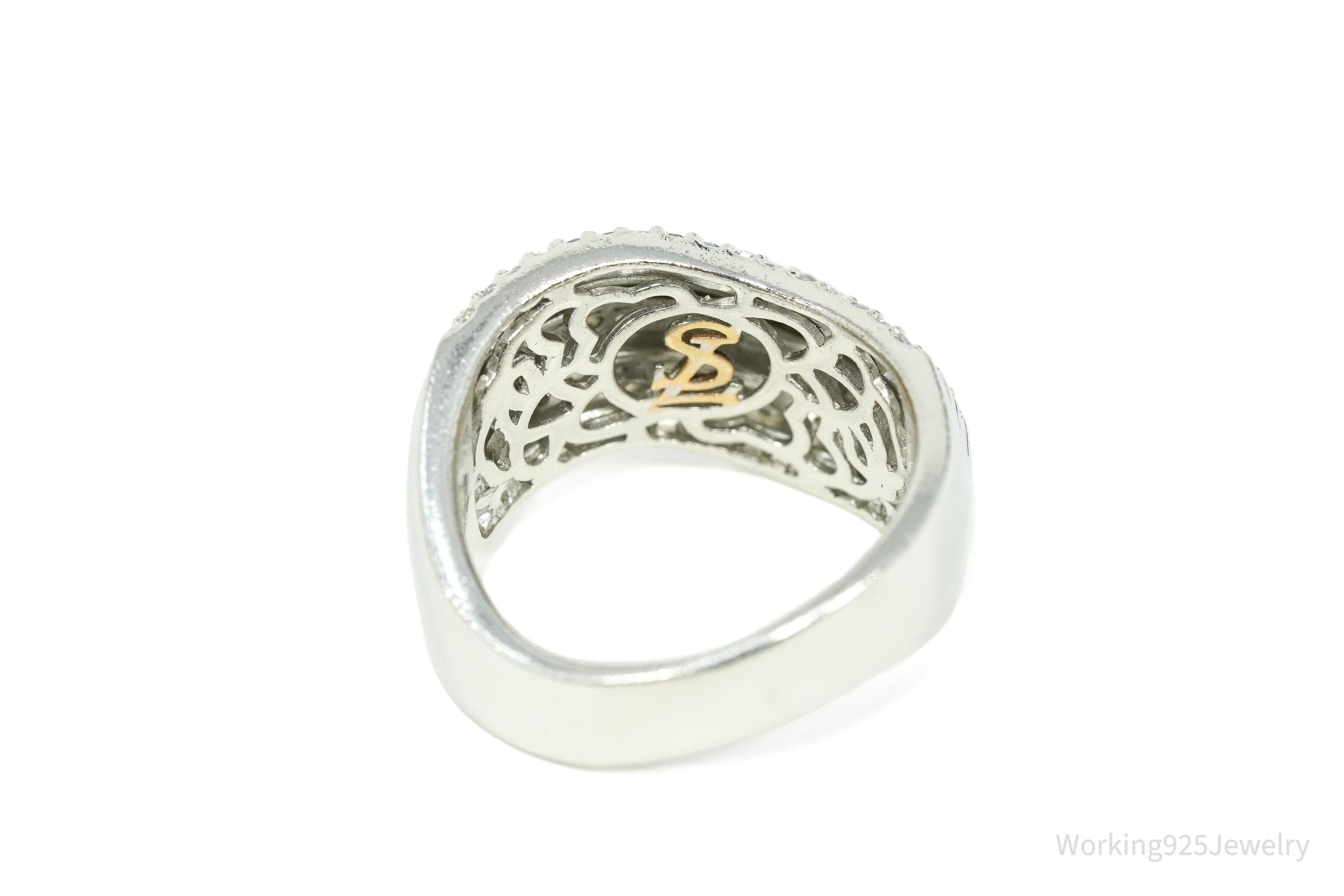 SUZY LEVIAN Pave Cubic Zirconia Sterling Silver Wavy Crossing Ring Size 8