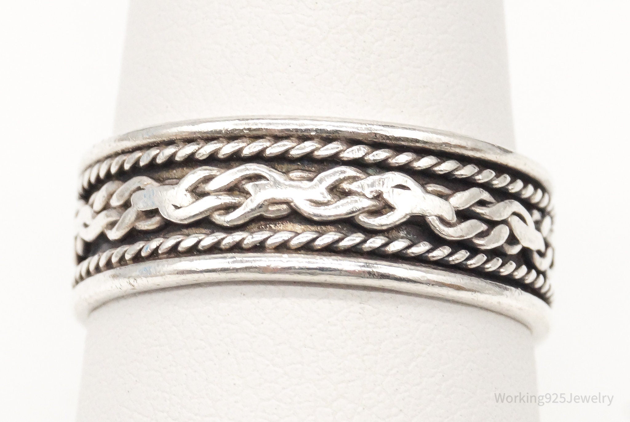 Vintage Rope Chain Deisgn Sterling Silver Band Ring - Size 7.75