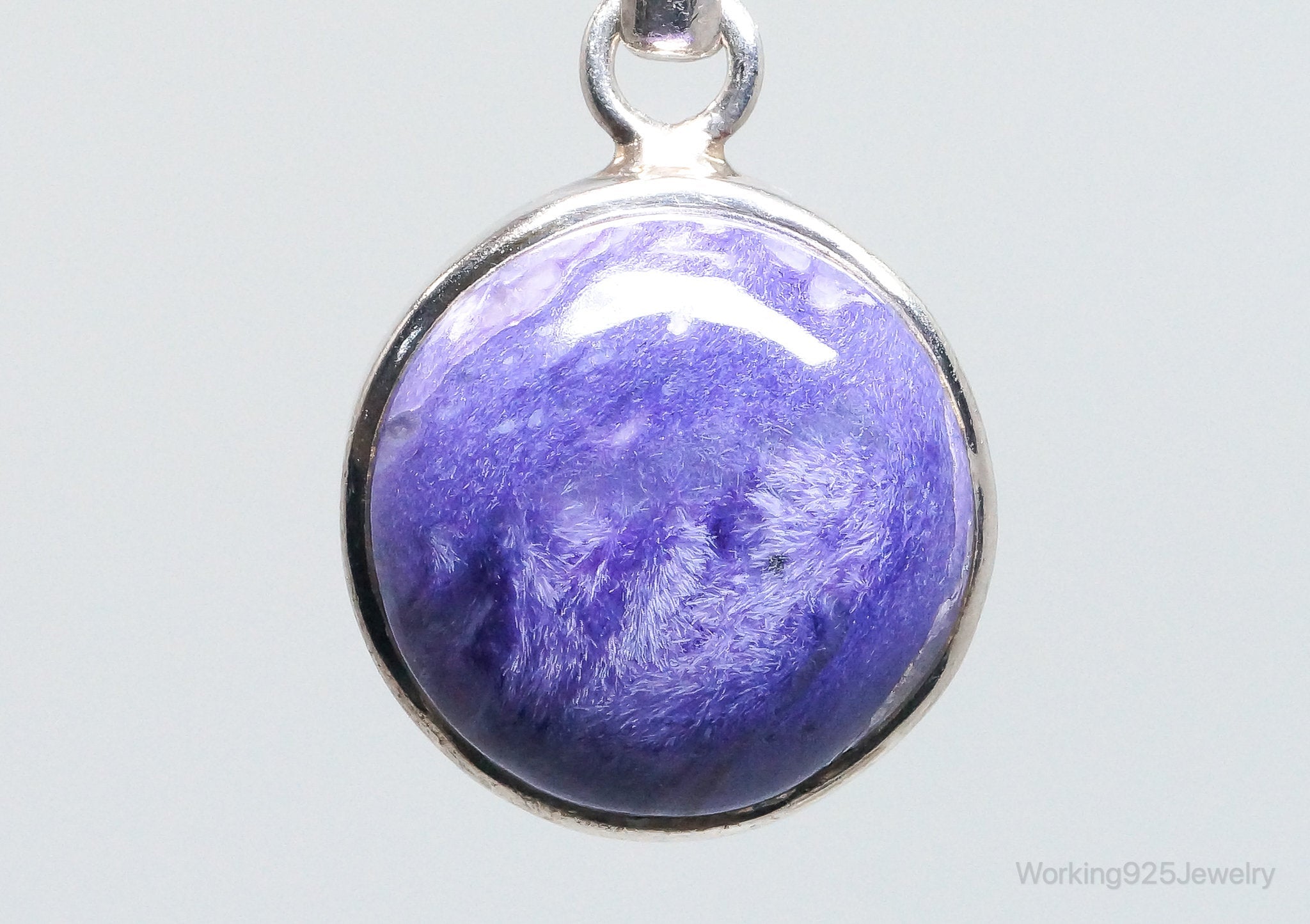 Vintage Large Purple Gemstone Sterling Silver Necklace Pendant