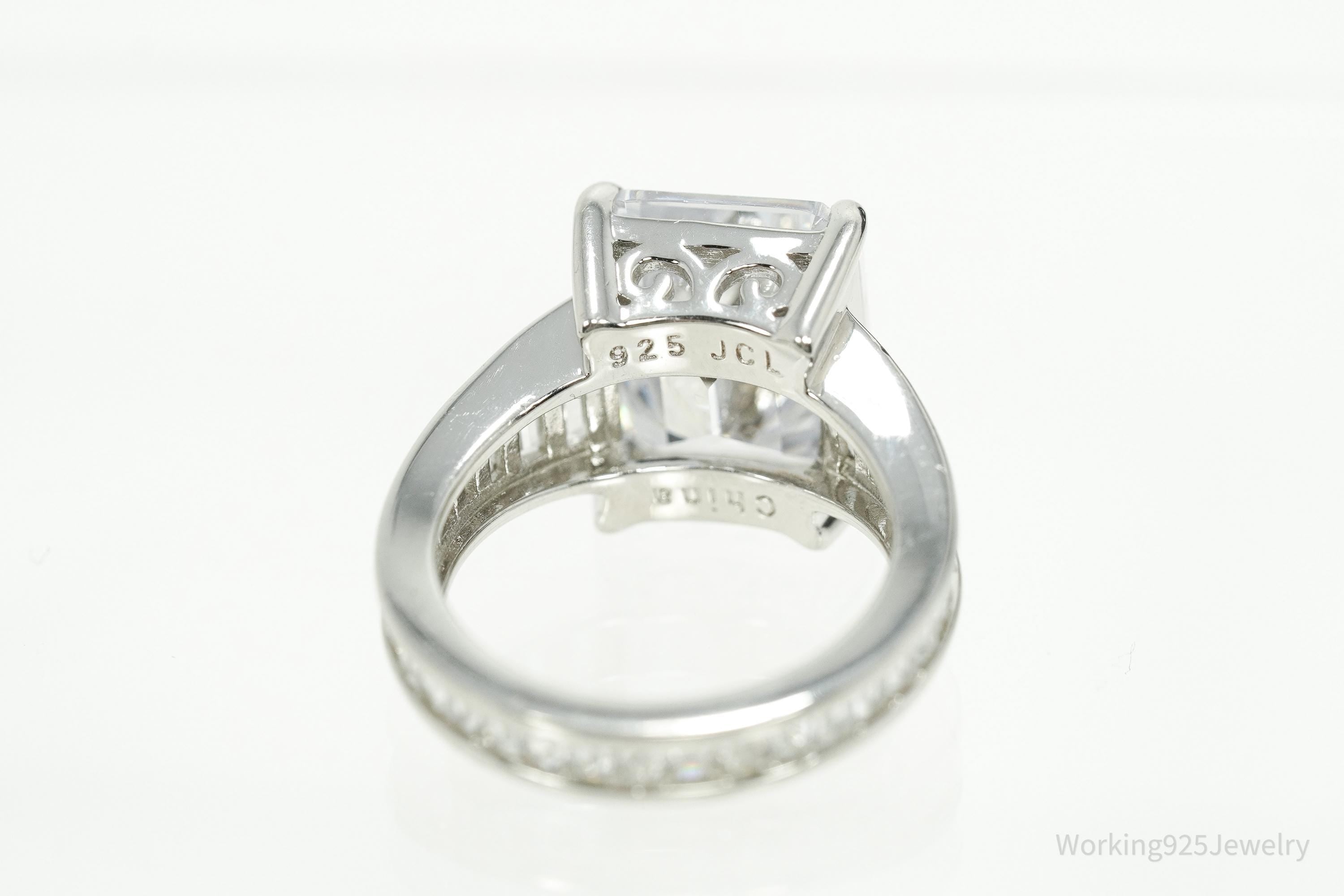 Vintage JCL Large Cubic Zirconia Sterling Silver Ring Size 5