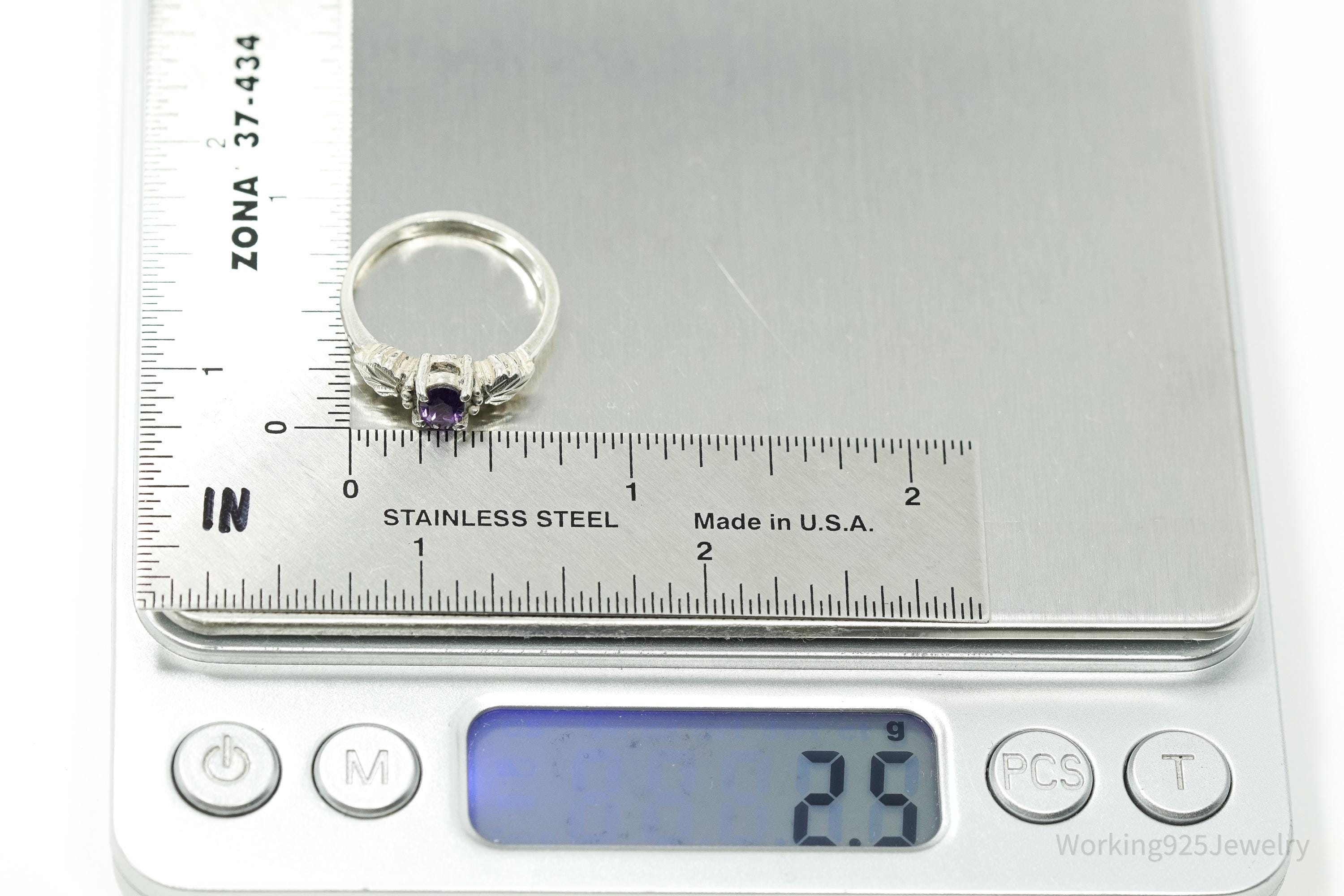 Vintage WMCO Purple Amethyst Sterling Silver Ring - Size 7.25