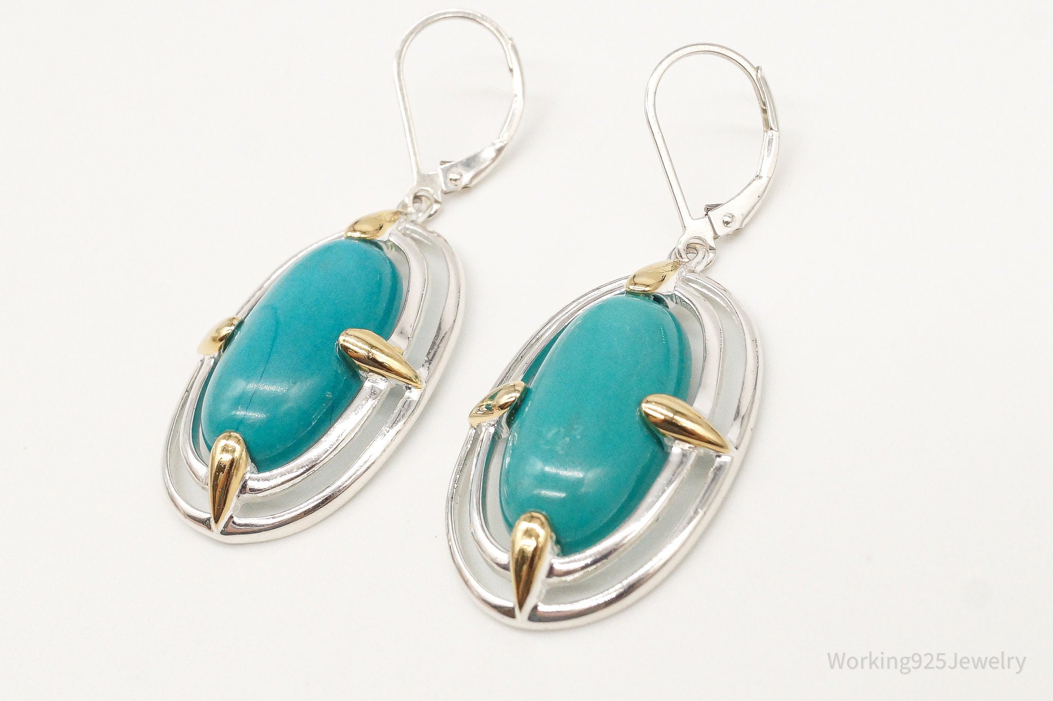 Vintage Thailand Turquoise Gold Vermeil Sterling Silver Earrings