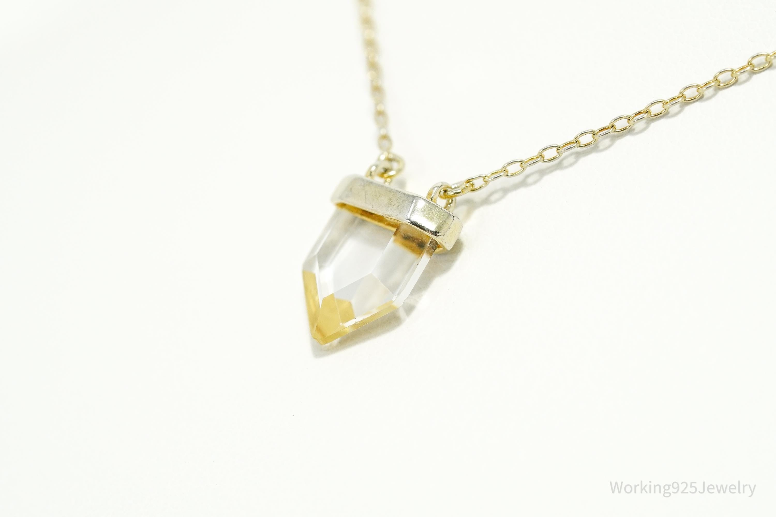 Vintage Clear Crystal Gold Vermeil Sterling Silver Necklace 19"