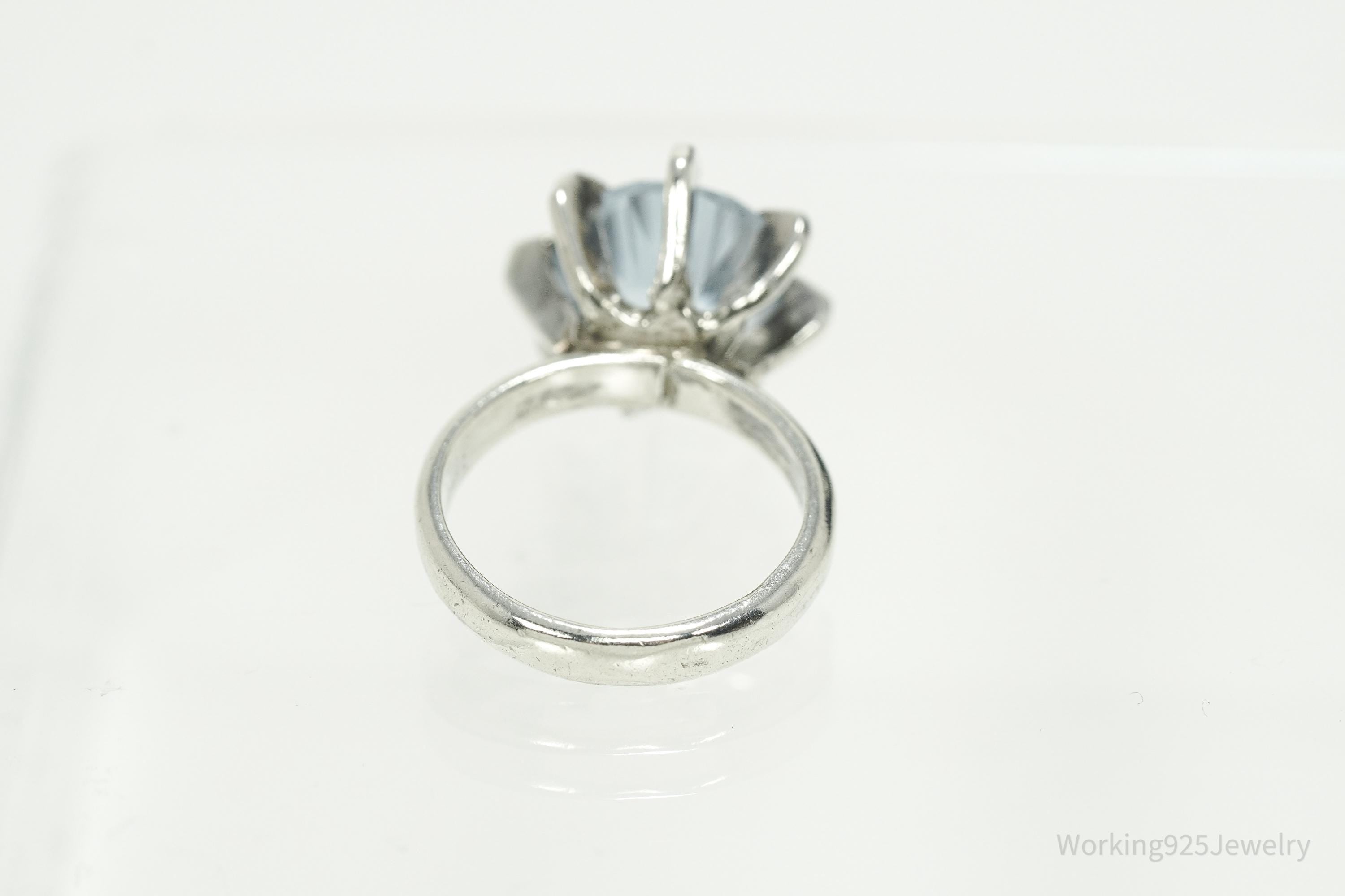 Vintage Mexico Modernist Blue Topaz Sterling Silver Ring - Size 6.5