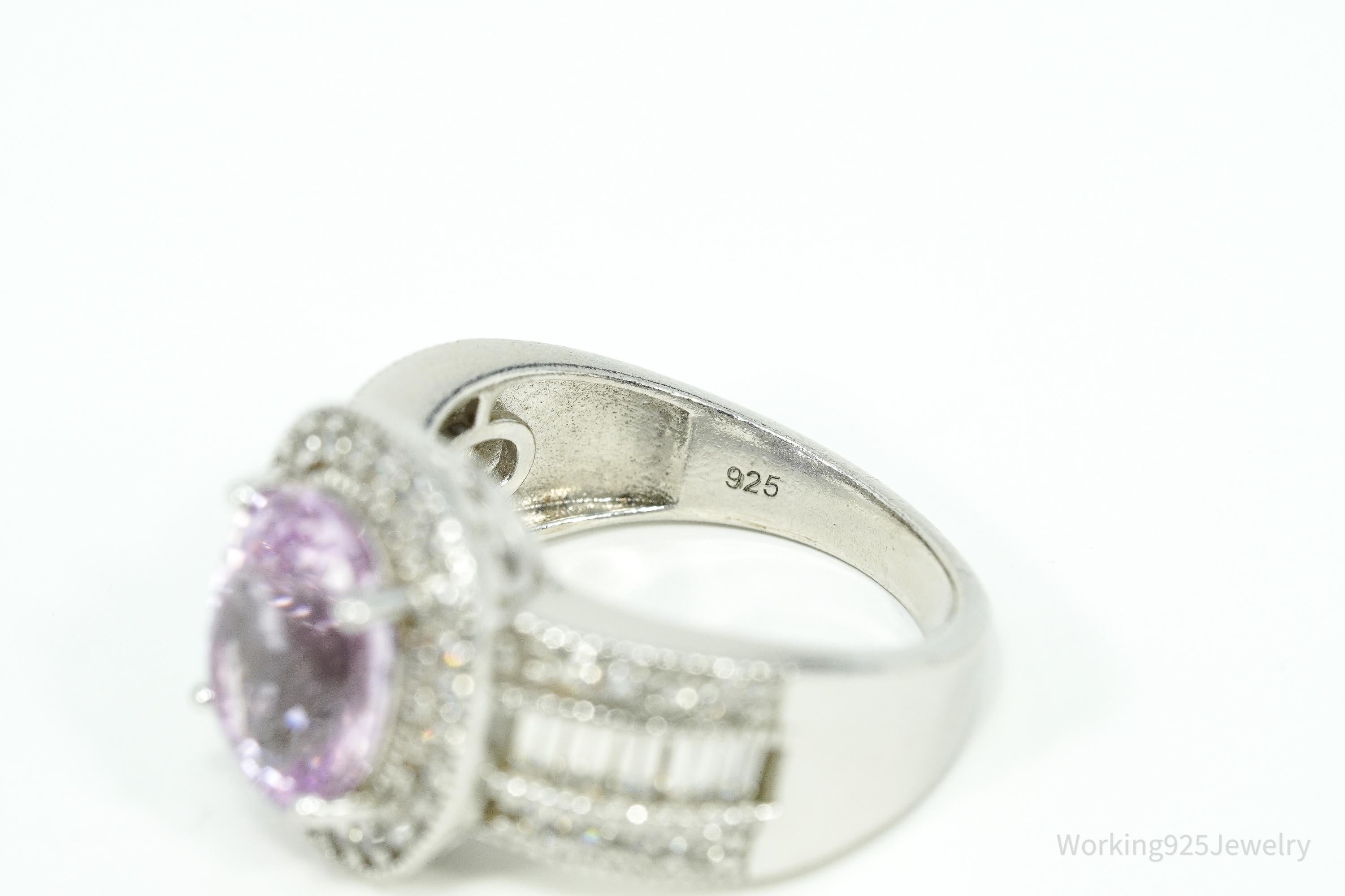 Vintage Amethyst & White Topaz Sterling Silver Ring - Size 8
