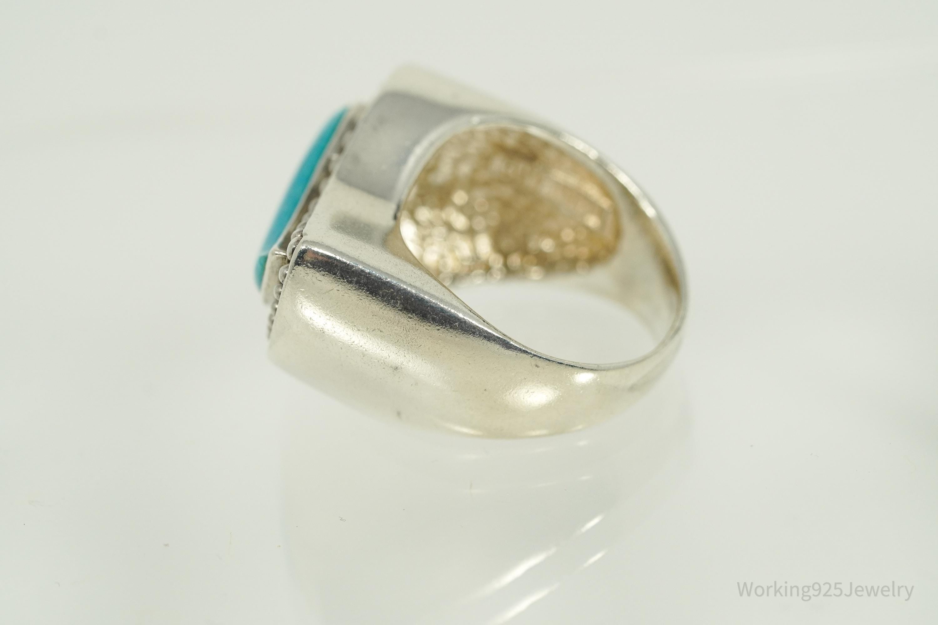 Vintage Designer SX Turquoise Paisley Sterling Silver Ring - Size 6.25