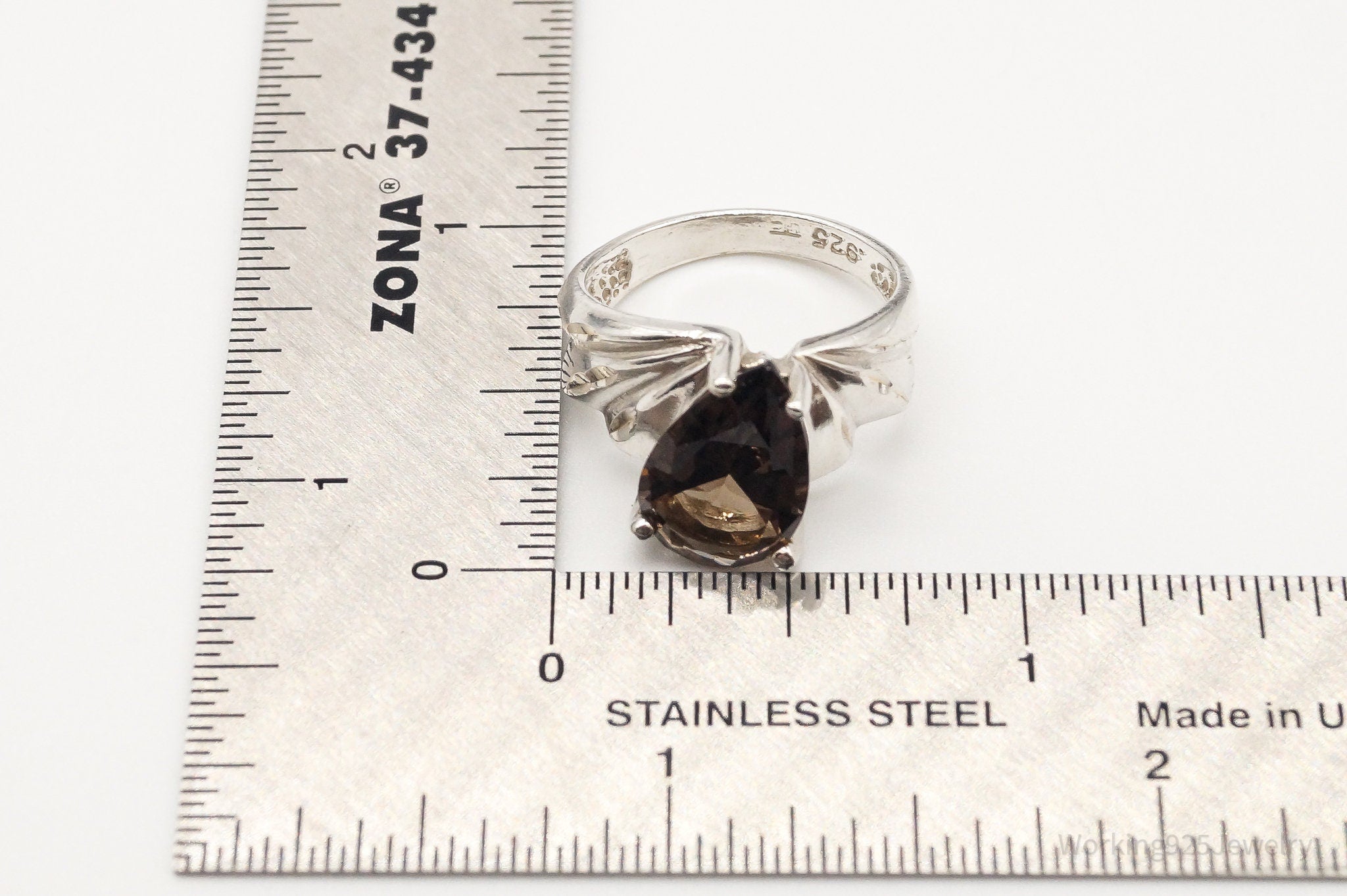 Vintage Large Smoky Topaz Sterling Silver Ring - Size 6.75