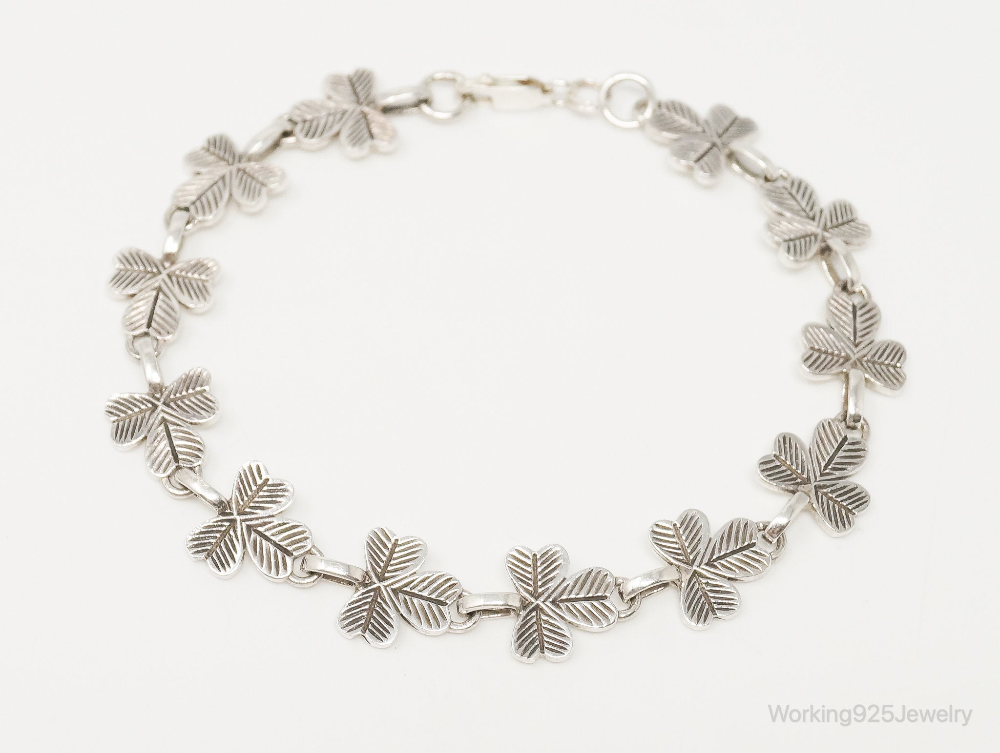 Vintage Three Leaf Clover Sterling Silver Bracelet