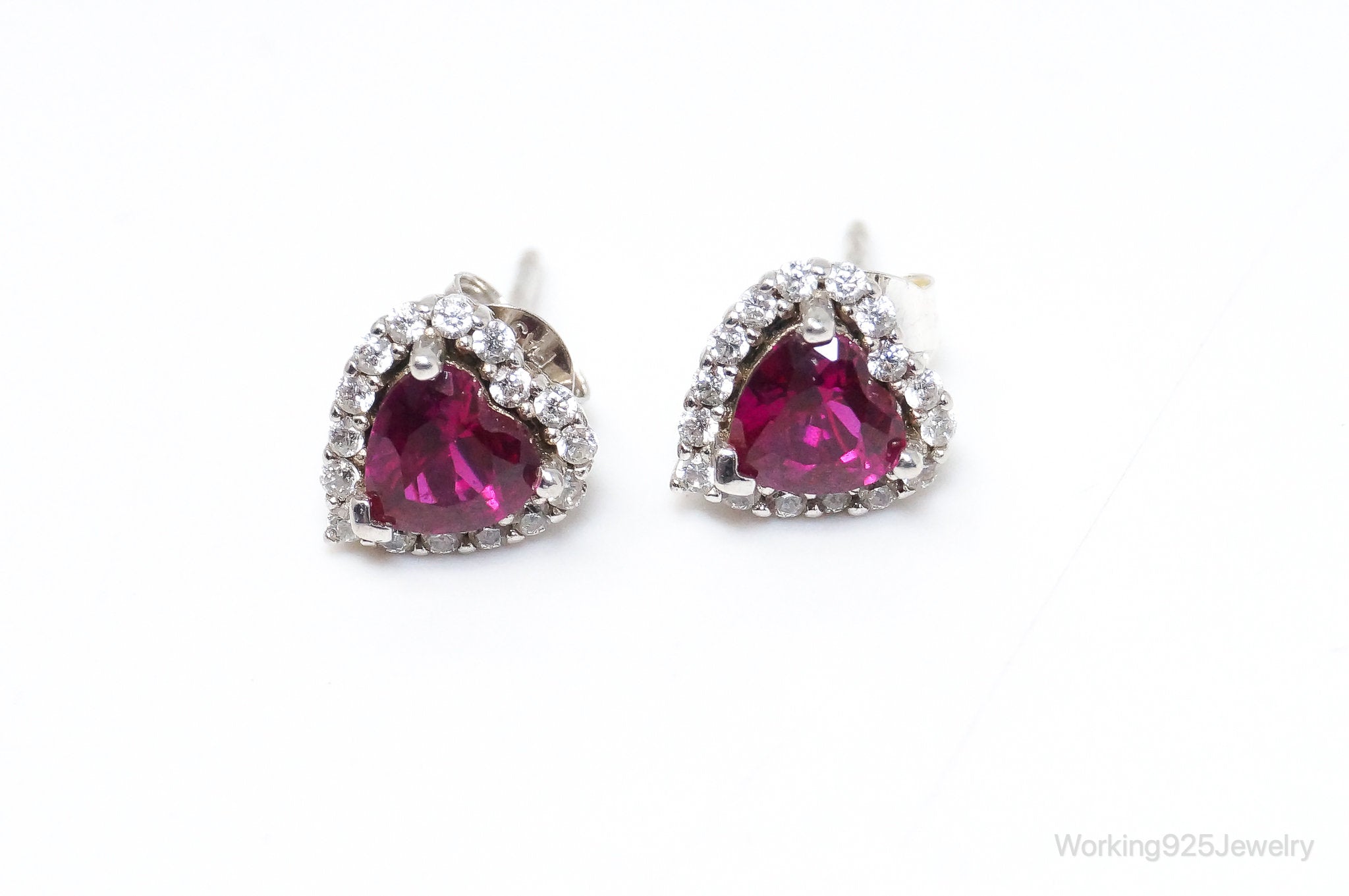 Vintage Pink Topaz Cubic Zirconia Hearts Sterling Silver Earrings