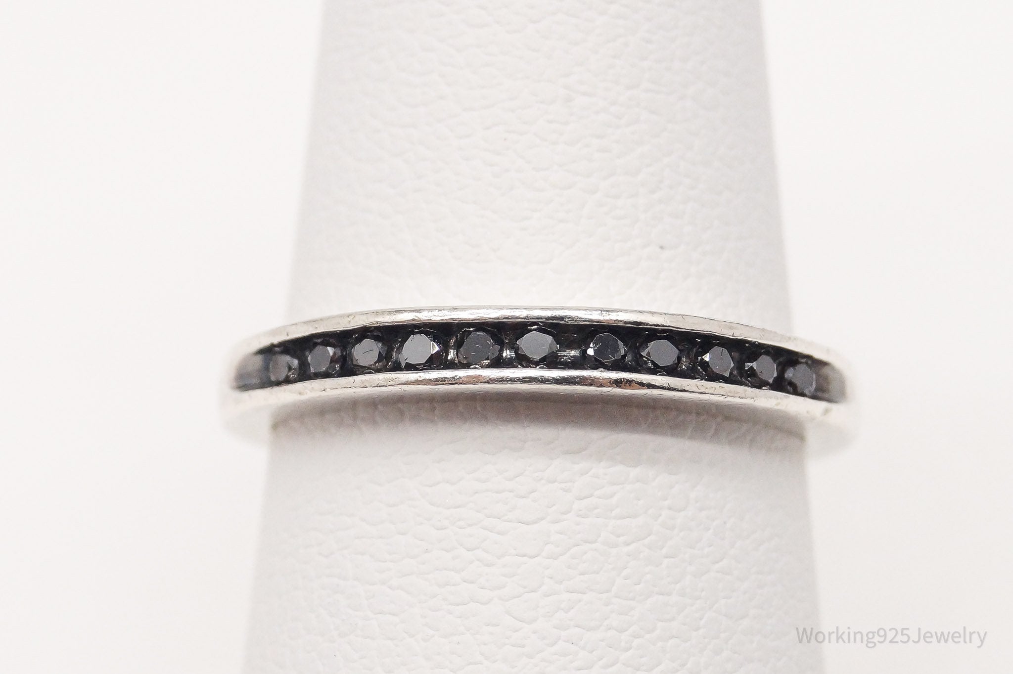 Vintage Black Diamond Sterling Silver Ring - Size 6.25