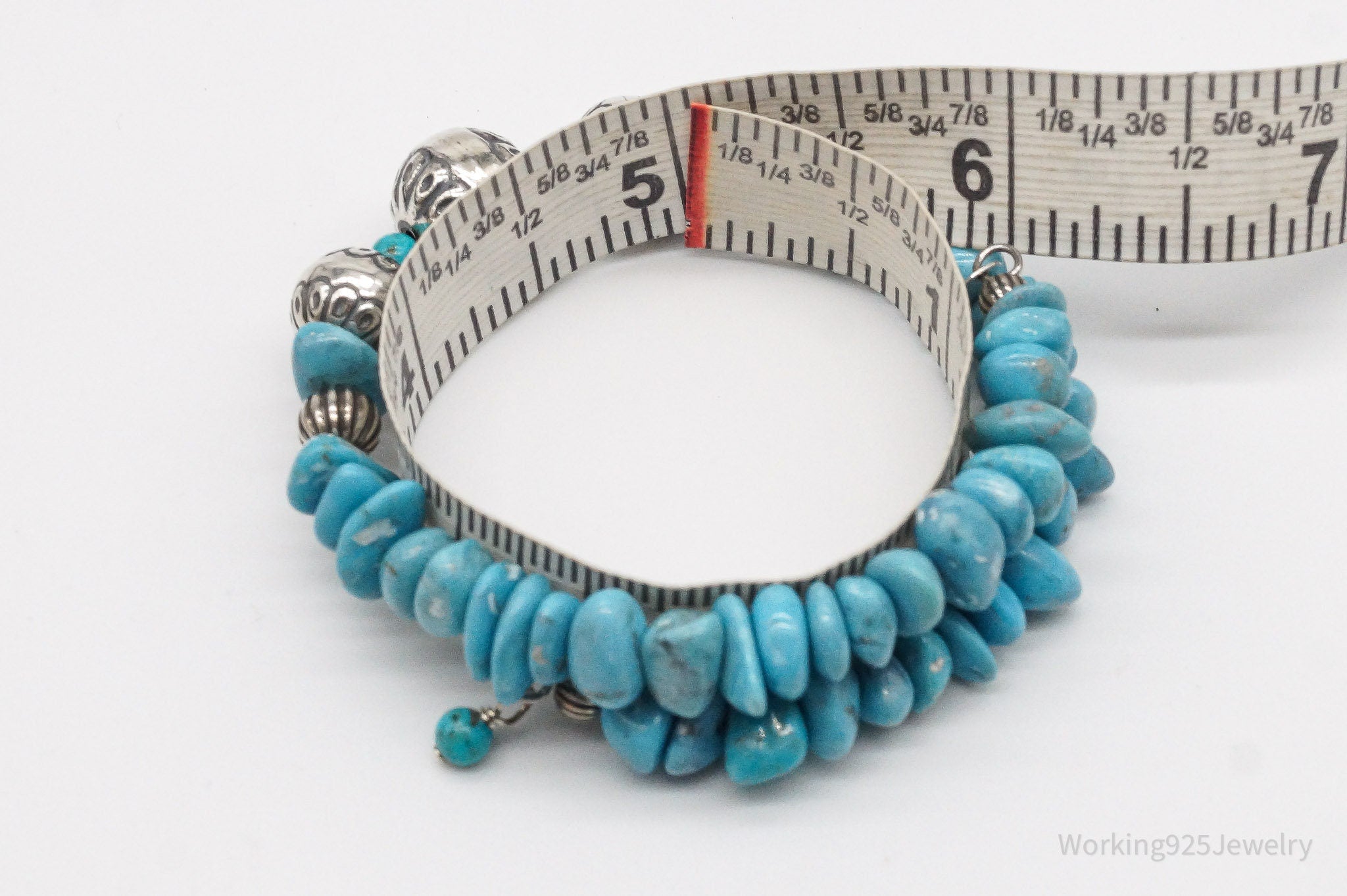 VTG Carolyn Pollack Relios Turquoise Beads Sterling Silver Bracelet 5" - 7.5"