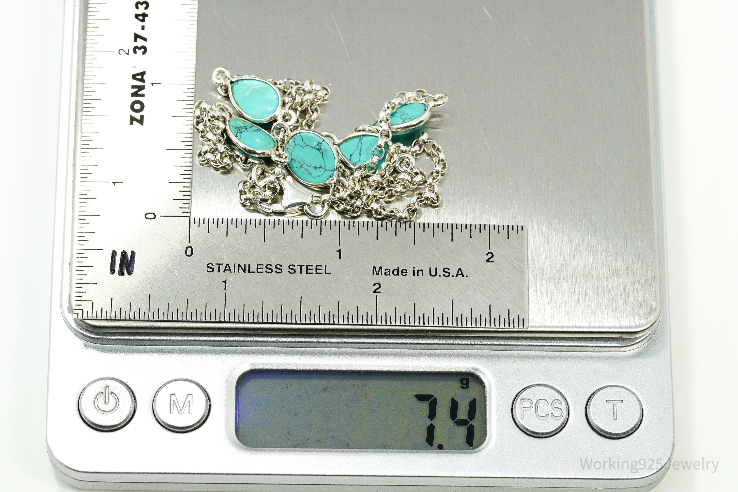 Vintage Blue Turquoise Sterling Silver Necklace 15"