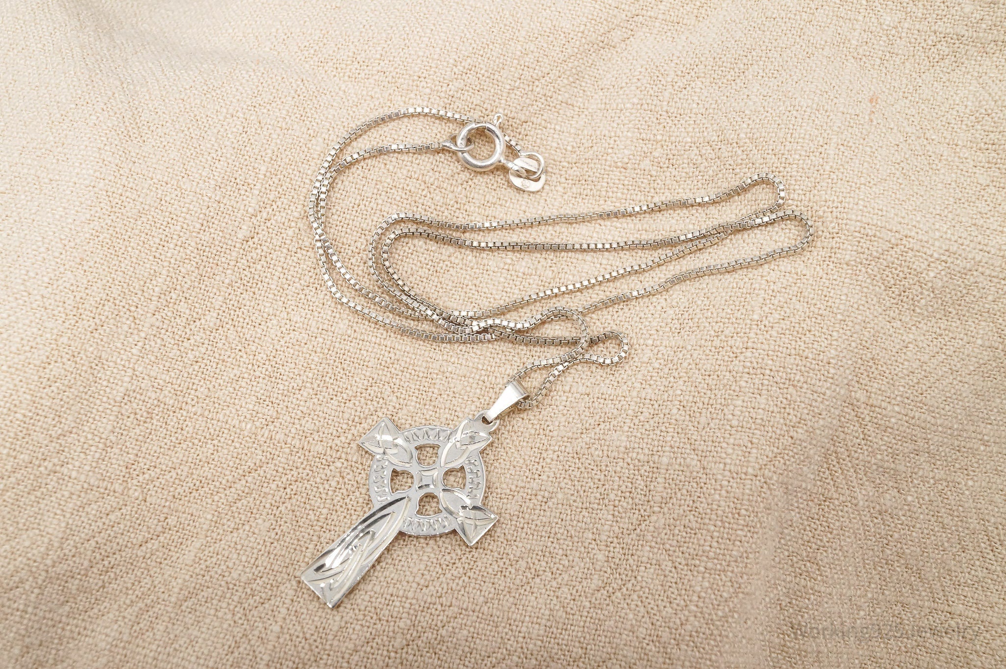 Vintage Irish Celtic Cross Sterling Silver Necklace 16"