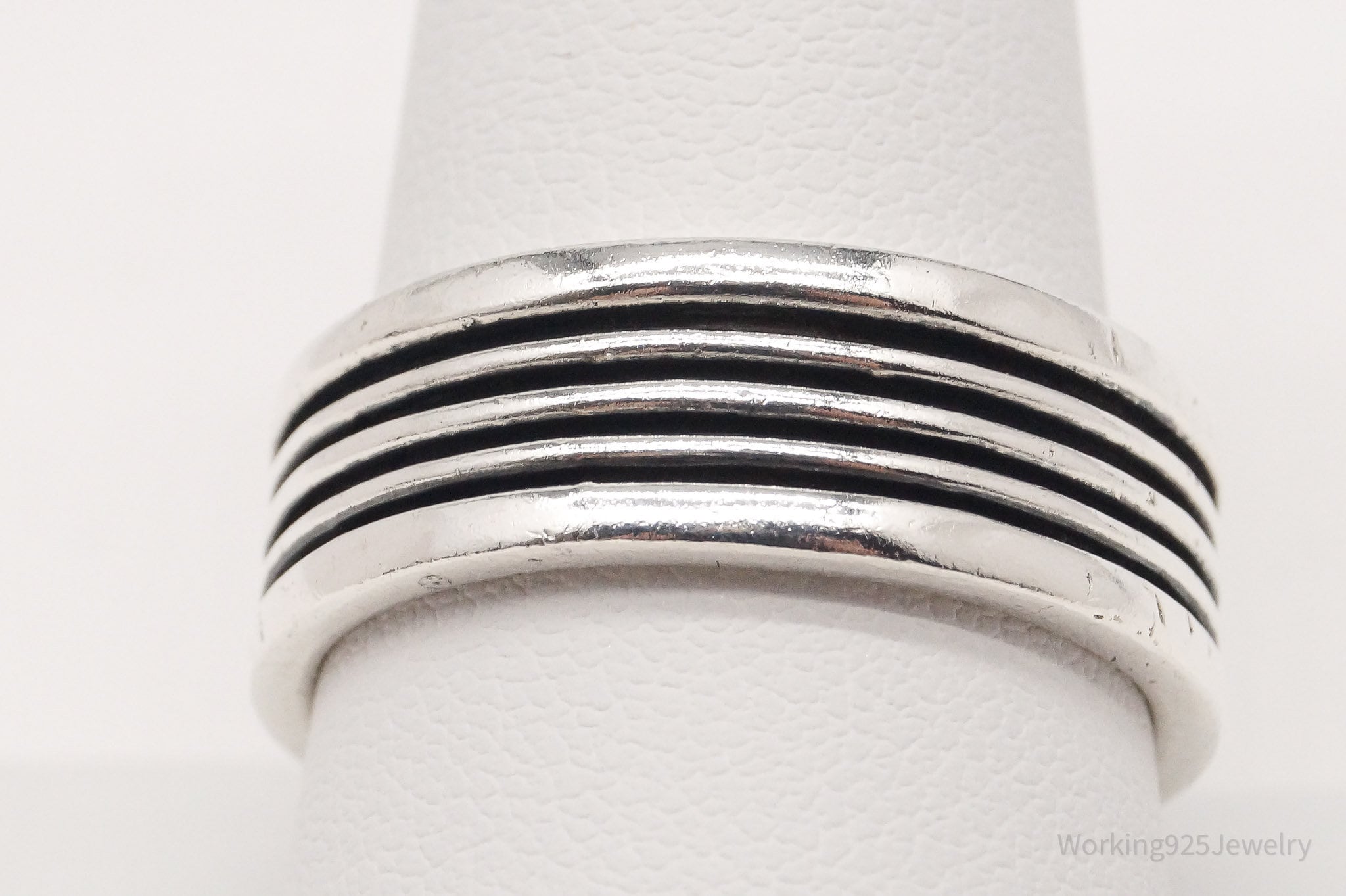 Vintage Modernist Ribbed Style Sterling Silver Ring - Size 10.25