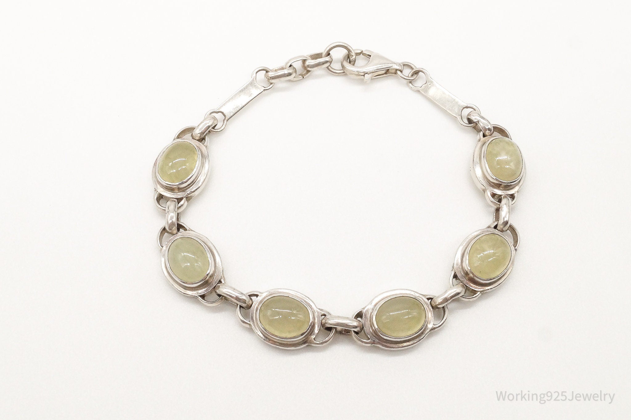 Vintage Green Stone Modernist Sterling Silver Bracelet