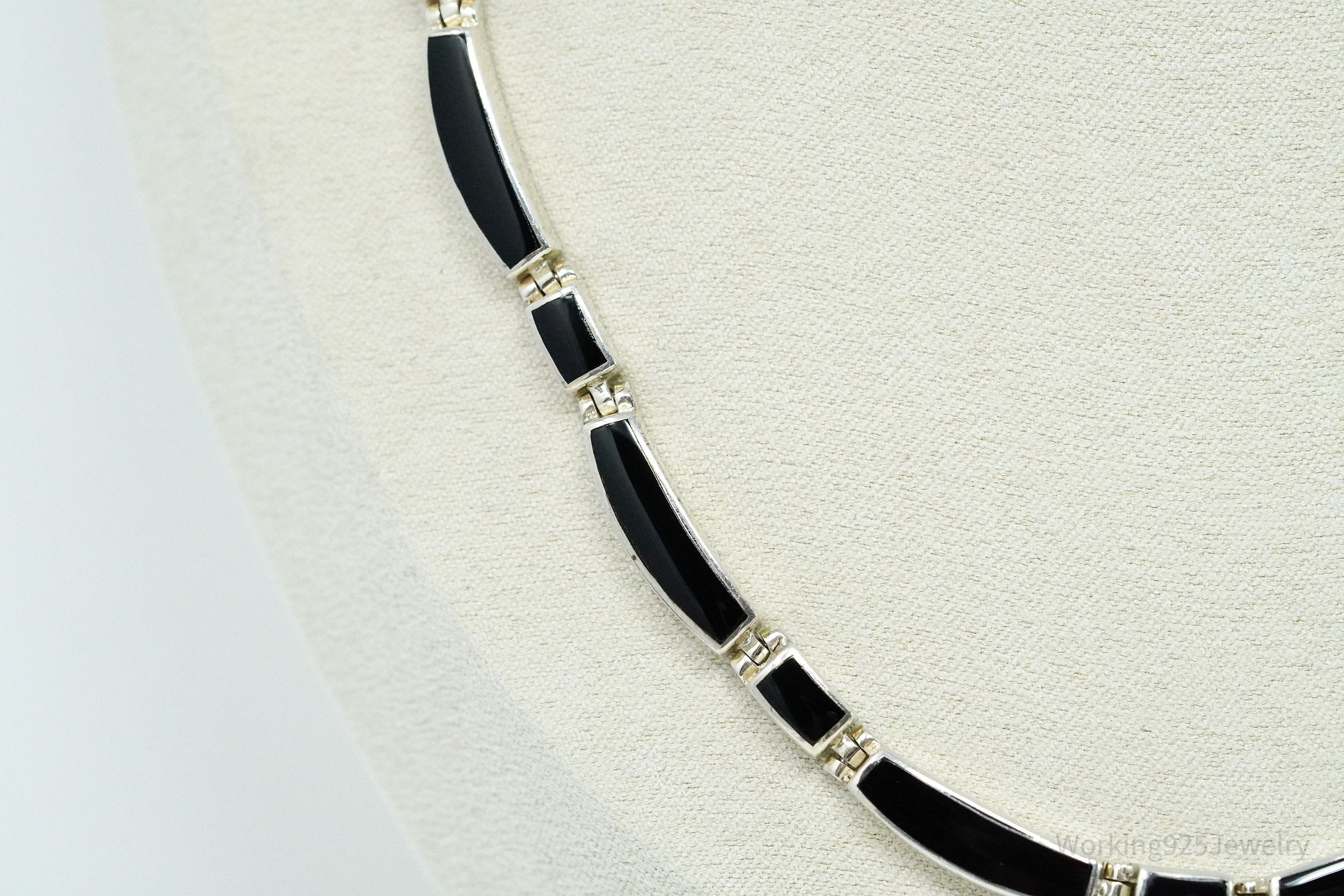 Vintage Peyote Bird Black Onyx Inlay Sterling Silver Necklace 16"